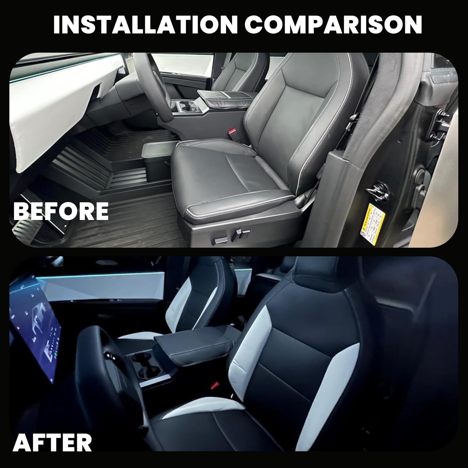 Car Seat Covers Full Set for Cybertruck, Full Coverage Nappa Leather Seat Protector Front Seats Back Seat Cover for Cybertruck Interior Accessories (White and Black)