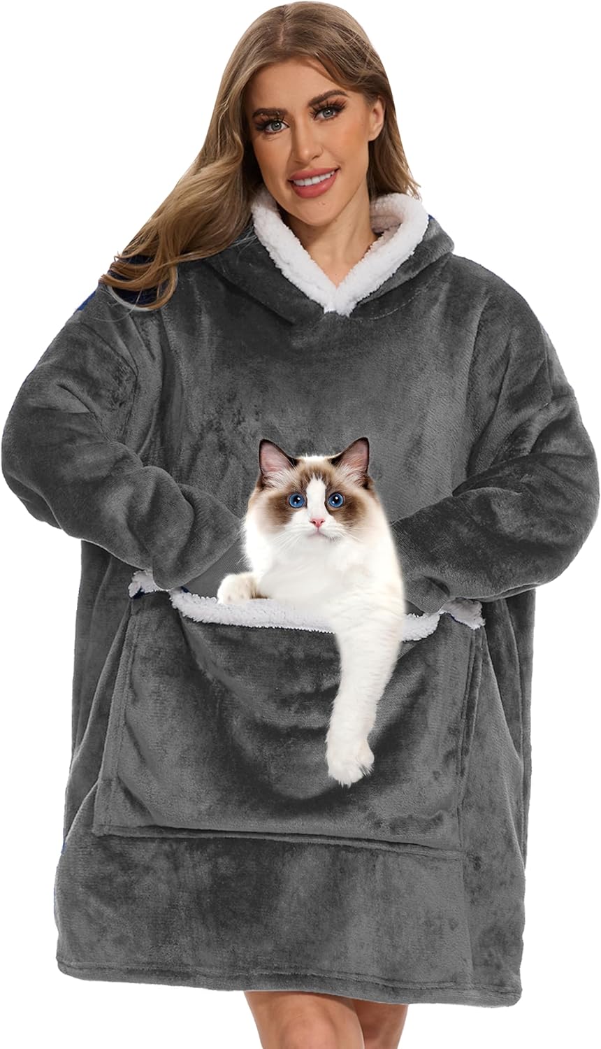 Blanket Hoodie Cat Hoodie With Pouch Fluffykitty Fleece Hoodie