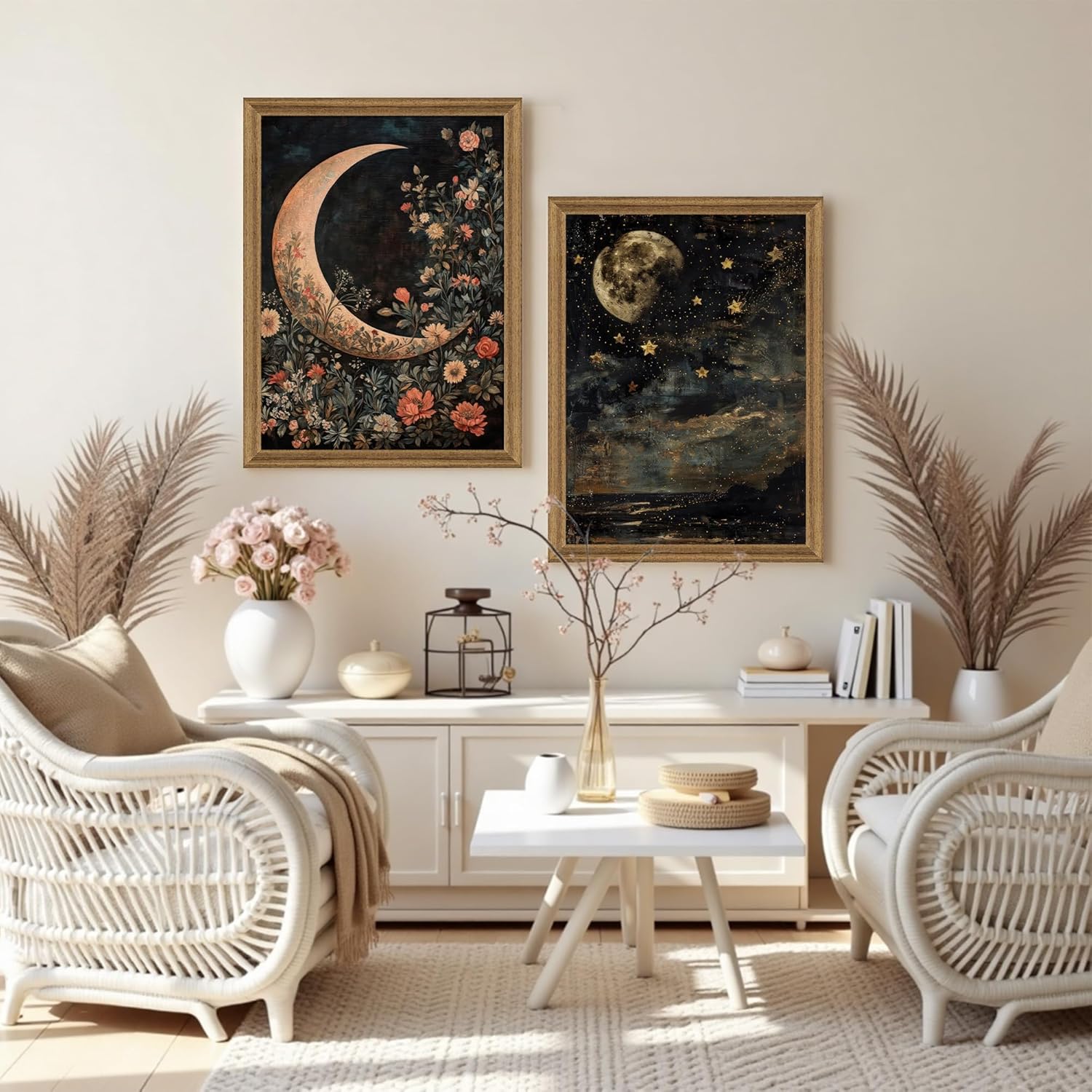 Palette Dreams Night Sky Wall Art Print, Wood Framed Celestial Decor with Moon and Stars, Easy to Hang Fade Resistant Poster for Bedroom, Living Room, Home Office, 12x16 Inches