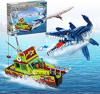 3 in 1 Sea Dinosaur Building Blocks Kit Set, Compatible with Lego Dinosaur World Park Mosasaurus Discovery Crossing Ocean World Building Set, Boat STEM Toys Gift for Kids and Adults for Boys Age 8-12