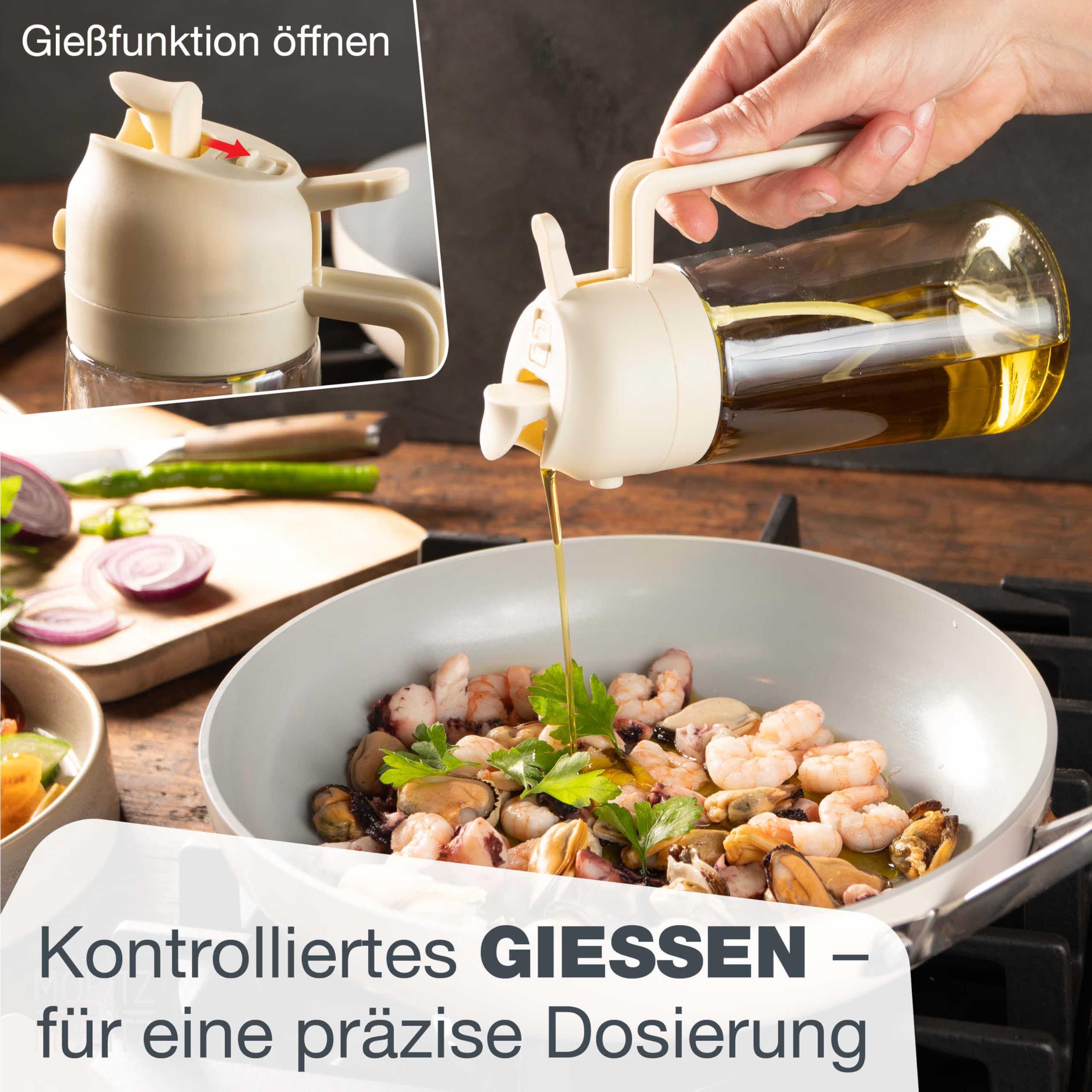 Moritz & Moritz Rozpylacz do oleju 470 ml – 2 w 1, rozpylacz i nalewak, delikatna mgiełka do oleju i octu, butelka z rozpylaczem wielokrotnego napełniania na patelnię, airfryer, grilla i sałatki