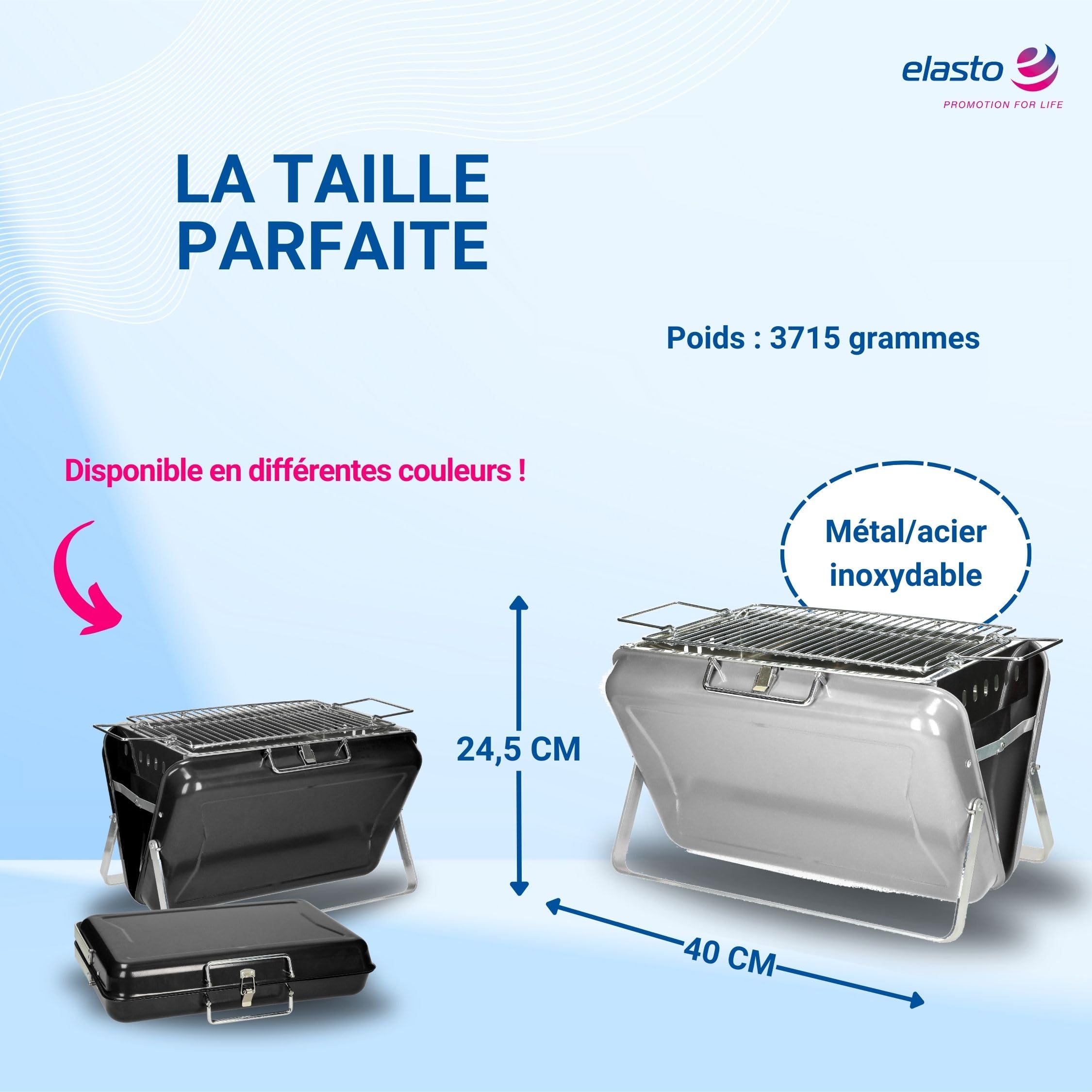 Barbecue au charbon de bois portable « portable » - Barbecue valise avec poignée de transport et grille de cuisson - Barbecue à charbon pour jusqu'à 4 personnes - Barbecue mobile pour les déplacements