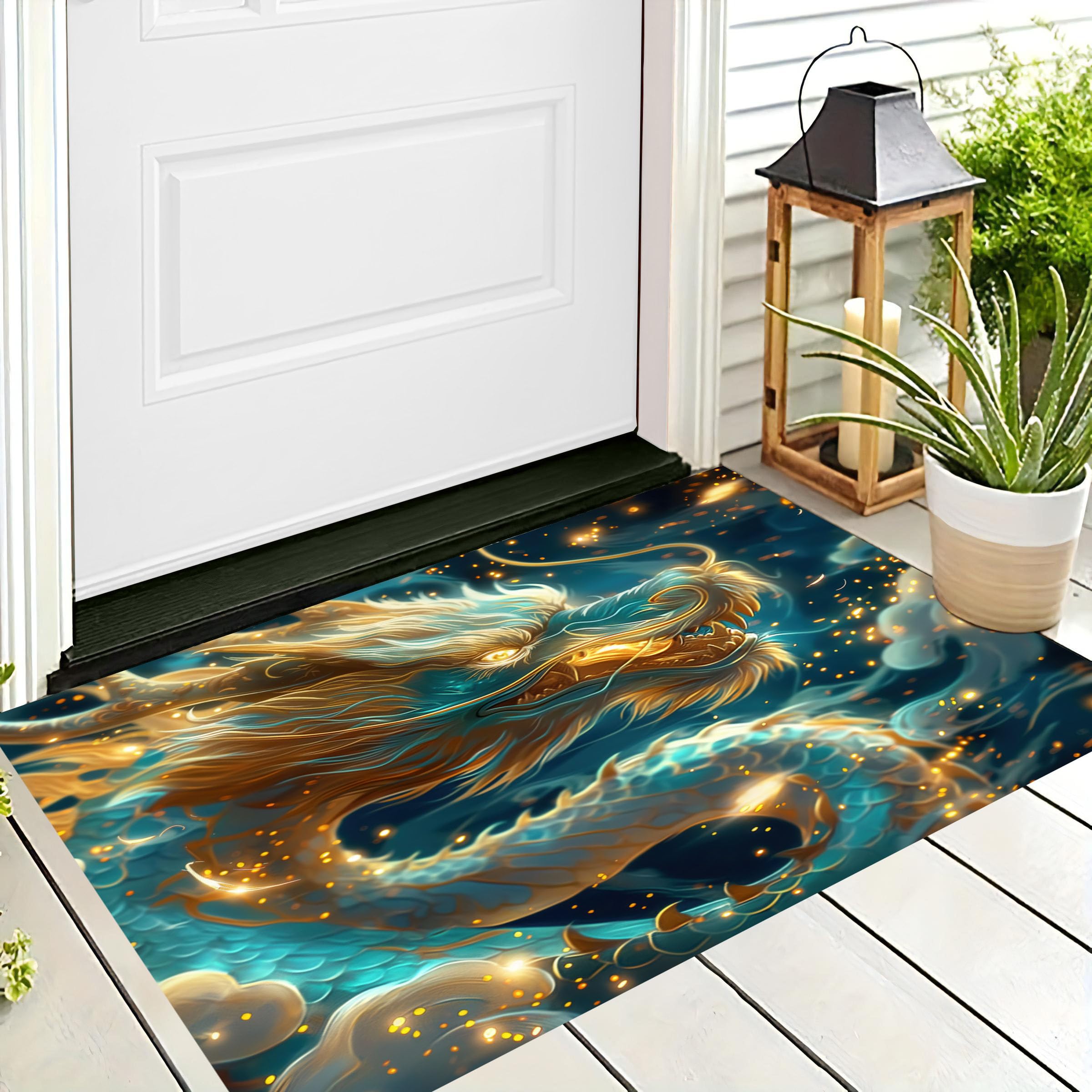 Felpudo de entrada grande decorativo con nubes orientales para recibidores modernos