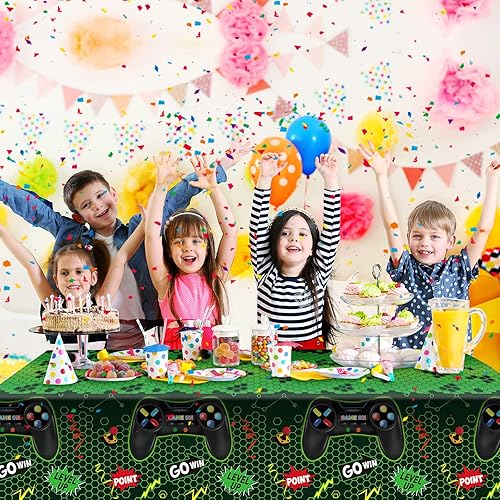 Miniatura 6 de Tatuo 3 piezas de fundas de mesa de videojuegos, decoración de cumpleaños, temática de juegos, mantel de plástico, suministros de fiesta para niños