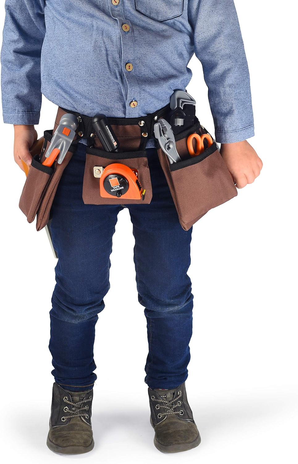 GlossyEnd 11 Pocket Brown 600D Polyester Kids Tool Belt, Work Apron Great for Pretended Play Role, with Adjustable Poly Web Belt Quick Release Buckle : Tools & Home Improvement