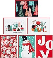 Hallmark 36 Blank Holiday Note Cards & Envelopes Assortment - Festive Snowflakes, Retro Trees, Joy, Plants Designs for Personalized Christmas Greetings
