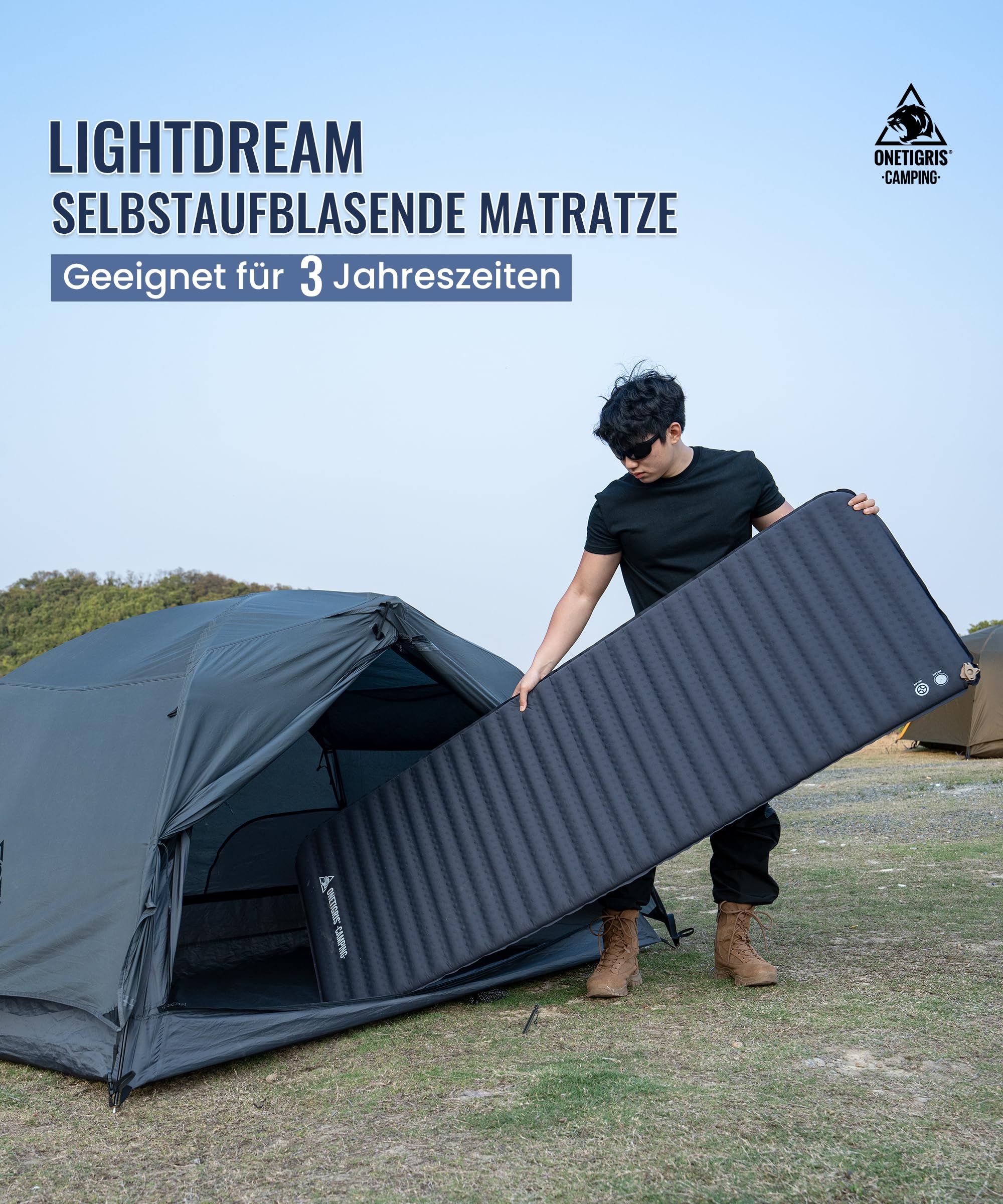 OneTigris LIGHTDREAM Isomatte selbstaufblasend Ultraleicht, 5 cm Dicke Camping Matratze faltbar, Luftmatratze selbstaufblasend für Zelt, Rucksacktourismus, Trekking, Autoreisen (R-Wert 4,5)