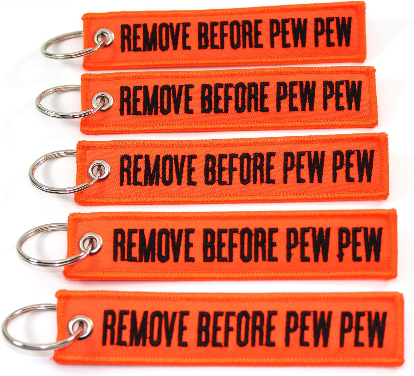 Remove Before PEW PEW - 5 Pack Key Chains (Neon Orange/Black)