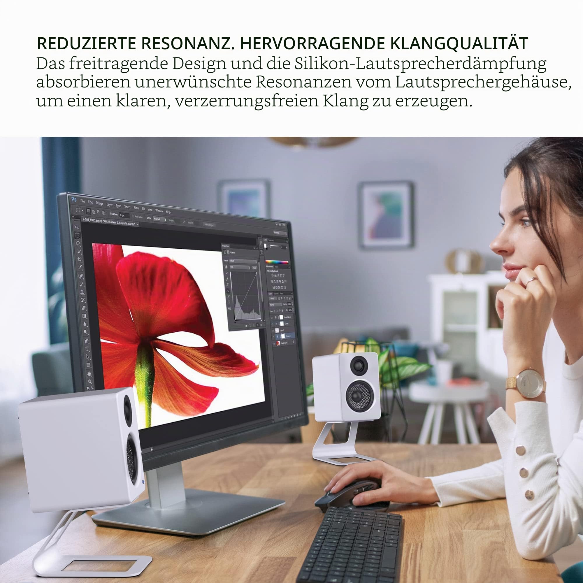 Kanto SE2 Elevated Desktop Speaker Stands for Small Speakers & Compact 2”-3” Studio Monitors | 3.8” Tall | Supports 3.22 kg| Damping 1.5 mm Silicone Padding | Pair | Black