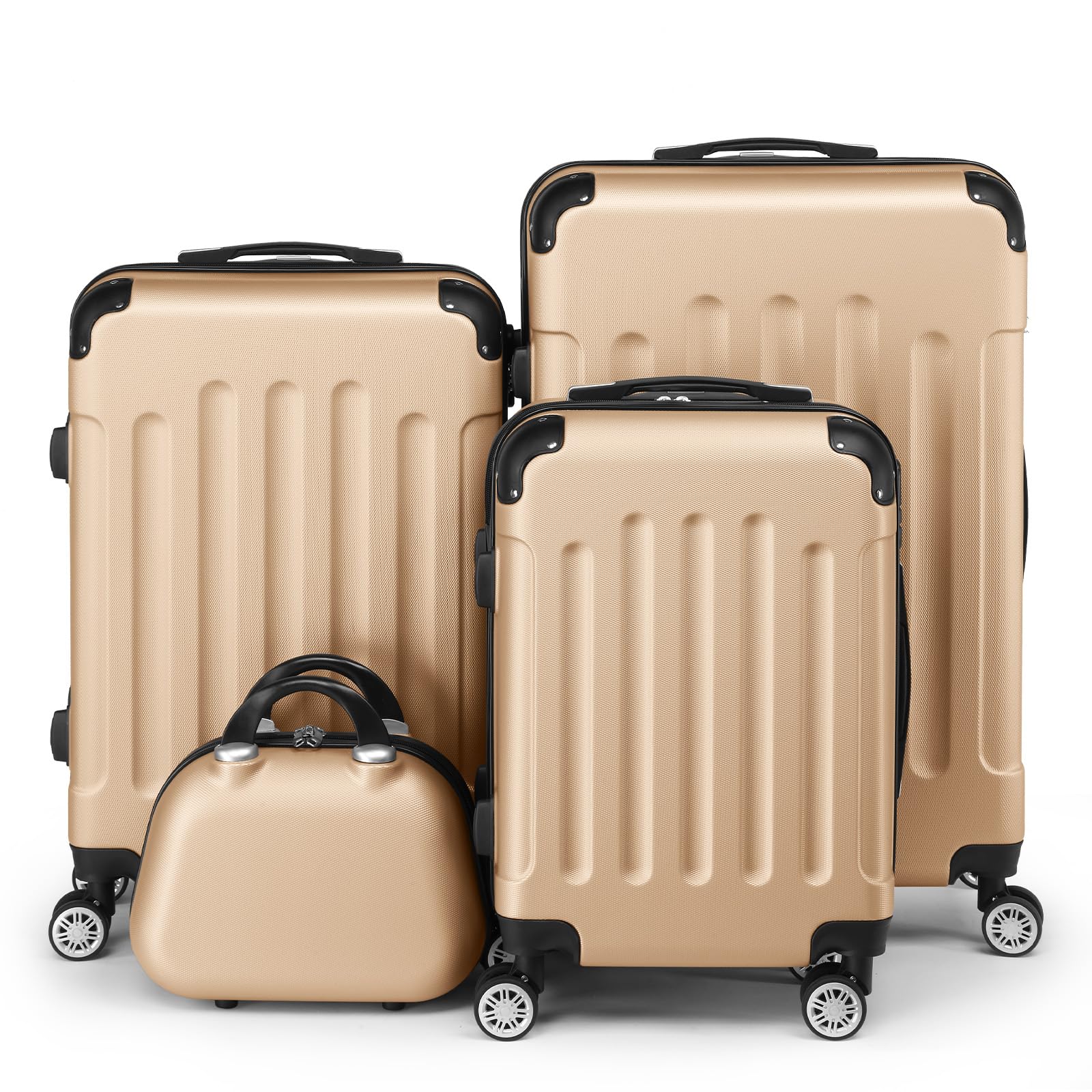 Bonnlo Set de 4 Valises avec Vanity Case，Valises de Voyage, Set Valise ABS avec Les Coins Renforcé et roulettes Pivotantes 360°, Champagne