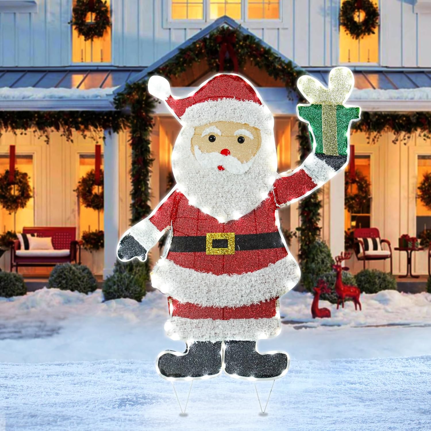 Christmas Outdoor Decoration Lighted Santa Claus Xmas LED Warm Lights Decor Indoor, Outdoor Holiday Decorations for Home, Yard, Garden