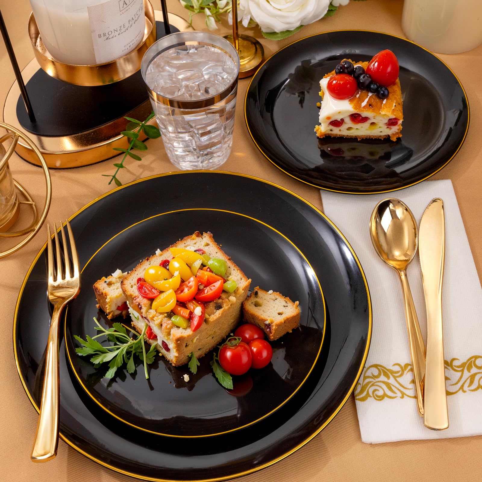 Supernal 350 Piece Black & Gold Dinnerware Set -6 Supernal 350 Piece Black & Gold Dinnerware Set -6