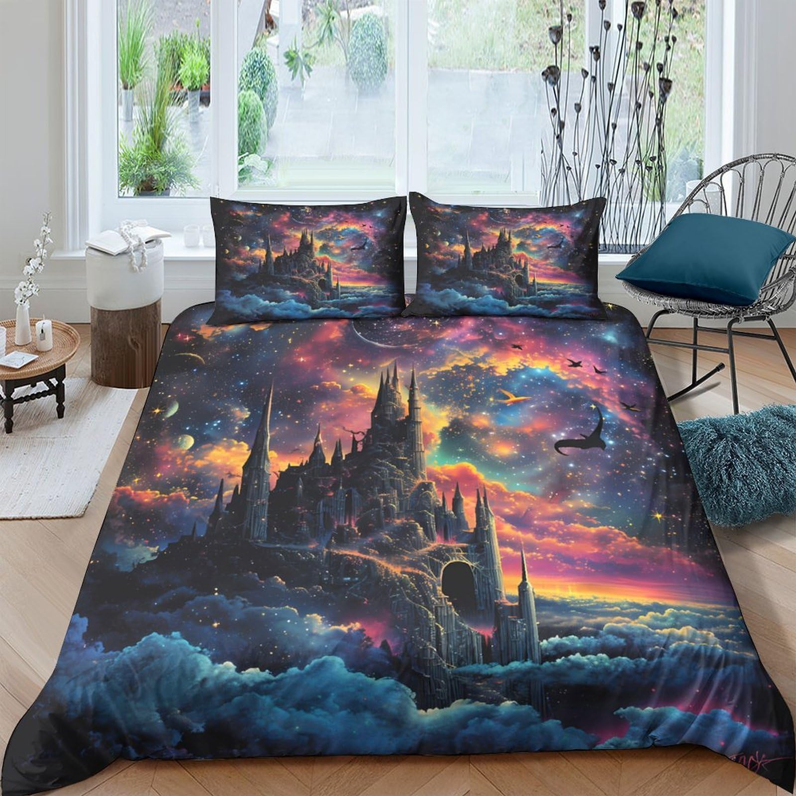 Ctjqhvkz Style-5 3D Printed Fantasy Castle Fitted Sheet Microfiber Soft Vibrant Sunset Cloud Mattress Cover For Bedroom Guest Room Decor Single（135X200cm）