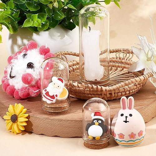 Miniatura 4 de CRASPIRE 25 piezas de cúpula de cristal de 3 tamaños, mini tarro de campana con base de corcho, cubierta de soporte de corcho, frasco decorativo