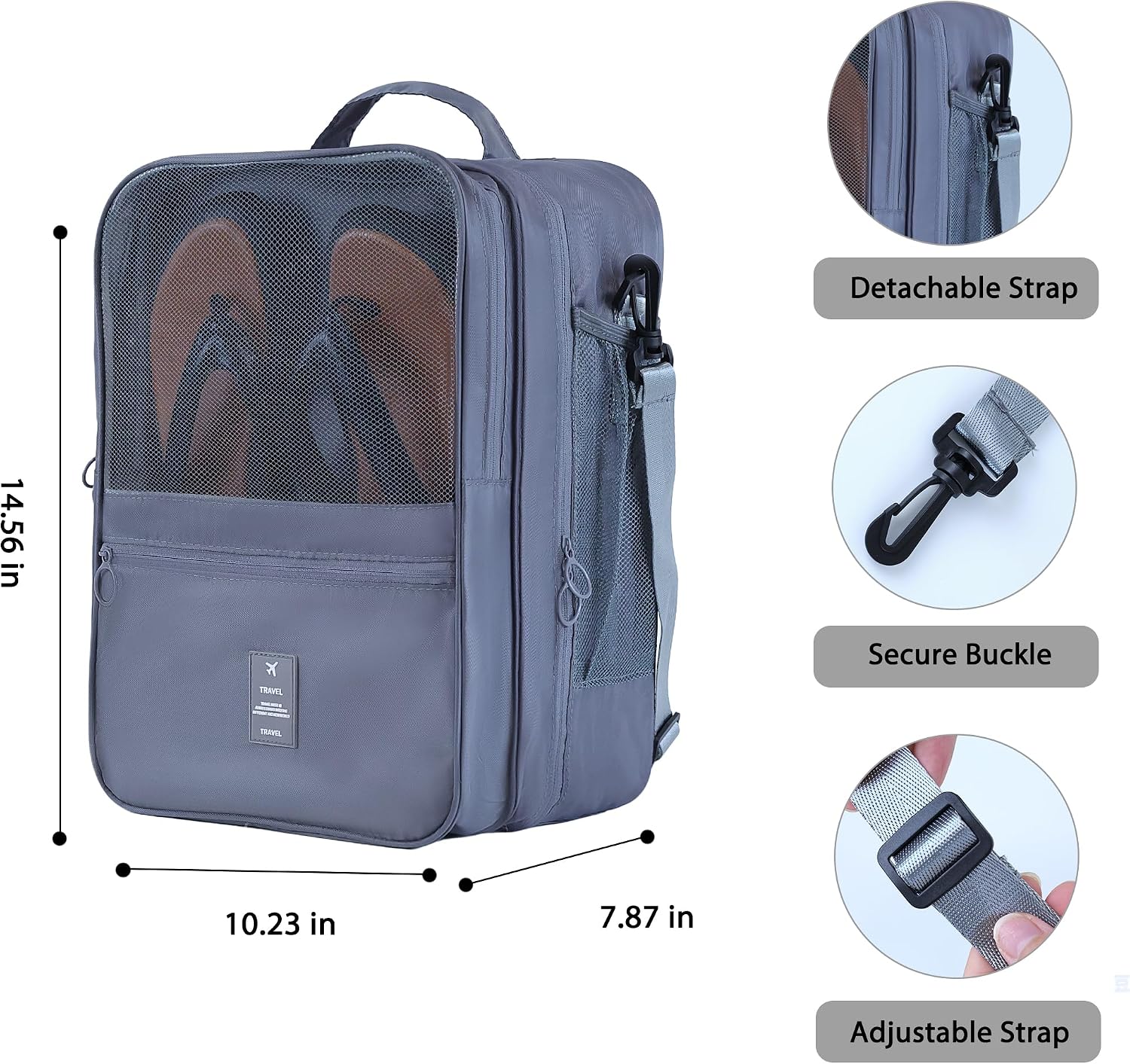Shoe Bags for Travel Holds 4 Pair of Shoes, Shoe Storage Pouch with 2 Pack Portable Bags, Waterproof & Washable, Grey & Large image 2