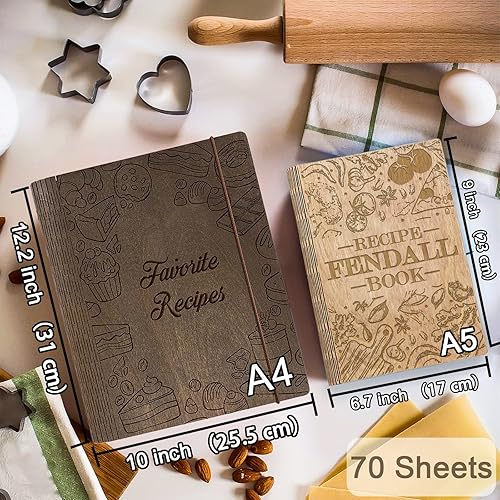 Miniatura 2 de Carpeta personalizada de madera para recetas, tamaño A5A4, textonombre grabado con láser, carpeta de diario de recetas personalizada para escribir,