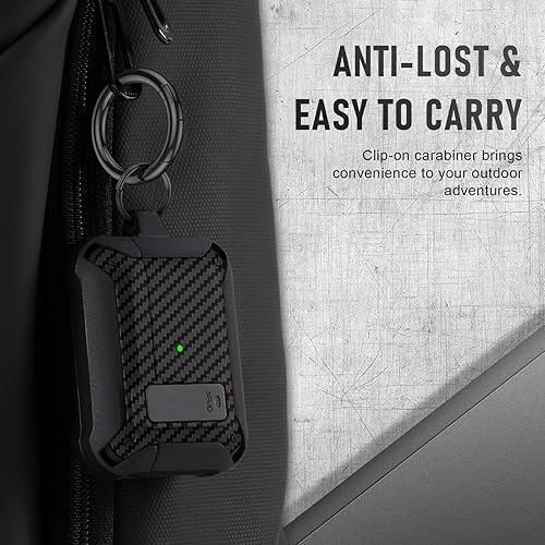 Vista 82 de Maxjoy Funda para AirPods Pro, clip de bloqueo seguro de fibra de carbono, cuerpo completo, a prueba de golpes, carcasa rígida con llavero para Negro