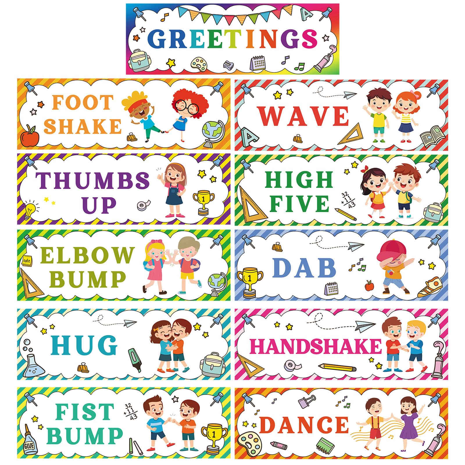 JUESMOS Classroom Greeting Choice Poster - Greetings Poster for Classroom Decorations Classroom Rules Posters Social Greeting Poster for Classroom Must-Haves Elementary School Teacher Supplies