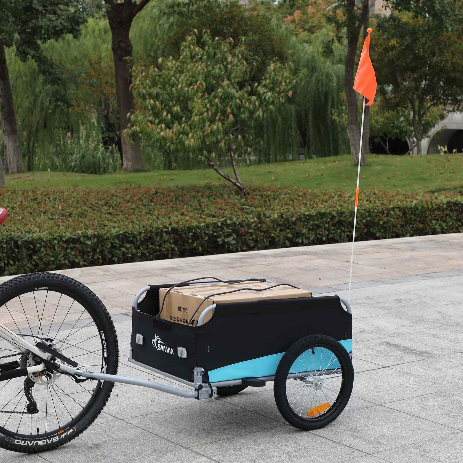 SAMAX Remorque de Vélo Chariot de Transport Haute Traction avec Poignée et Bâche 40 Kg / 120 L en Bleu/Gris - Sport Edition