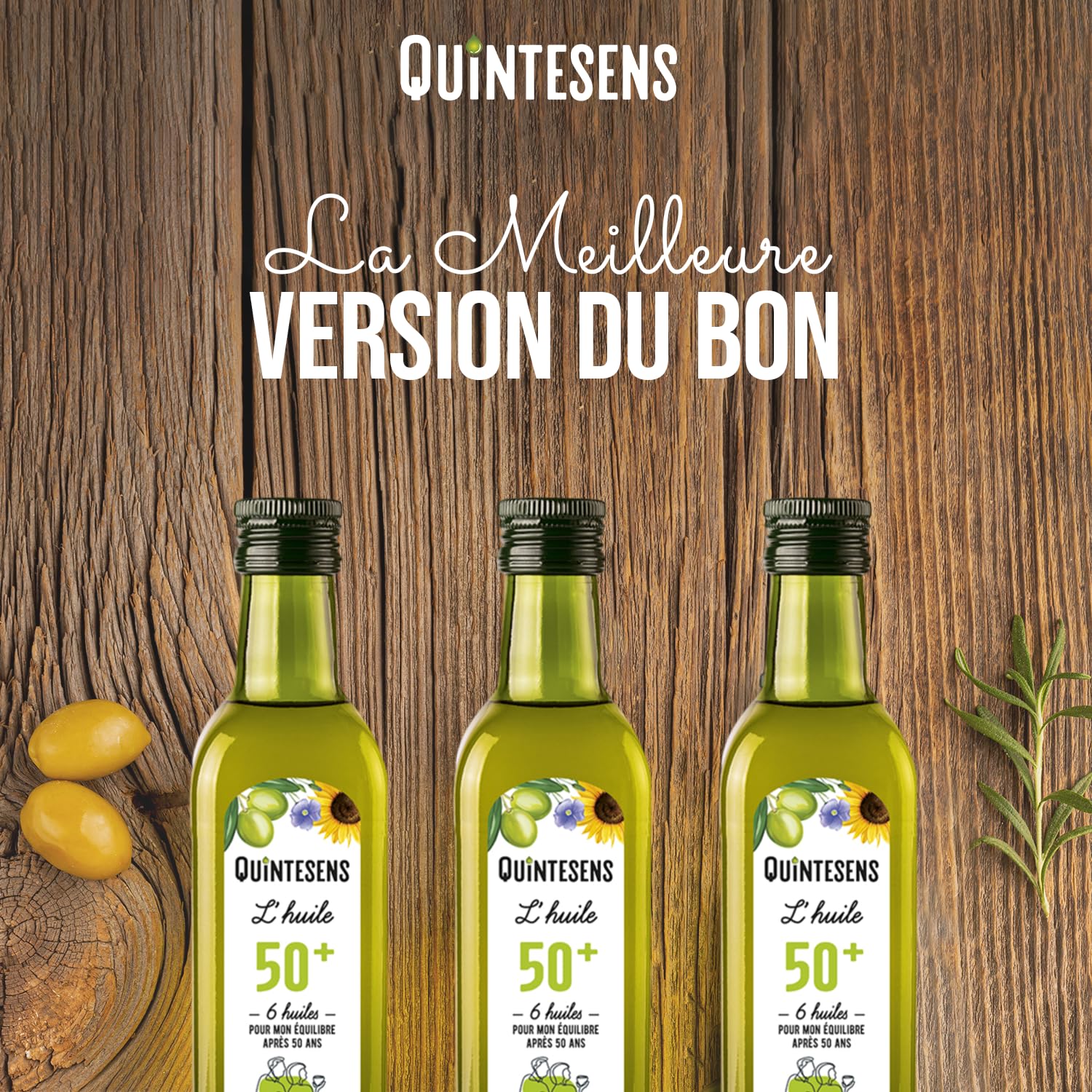 Lot de 3 Huiles Sénior (50+) QUINTESENS 500ml- Entretien de la Vitalité & de la Beauté - Régulation du cholestérol & Soutien pour cœur, cerveau & vision - Production 100% Française & Biologique
