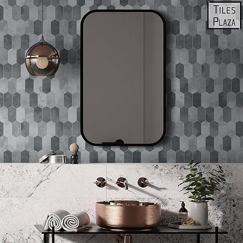 Miniatura 4 de The Tiles Plaza Azulejo de salpicadero para cocina despegar y pegar. Azulejo de pared autoadhesivo hexagonal largo azul. Azulejo de mosaico