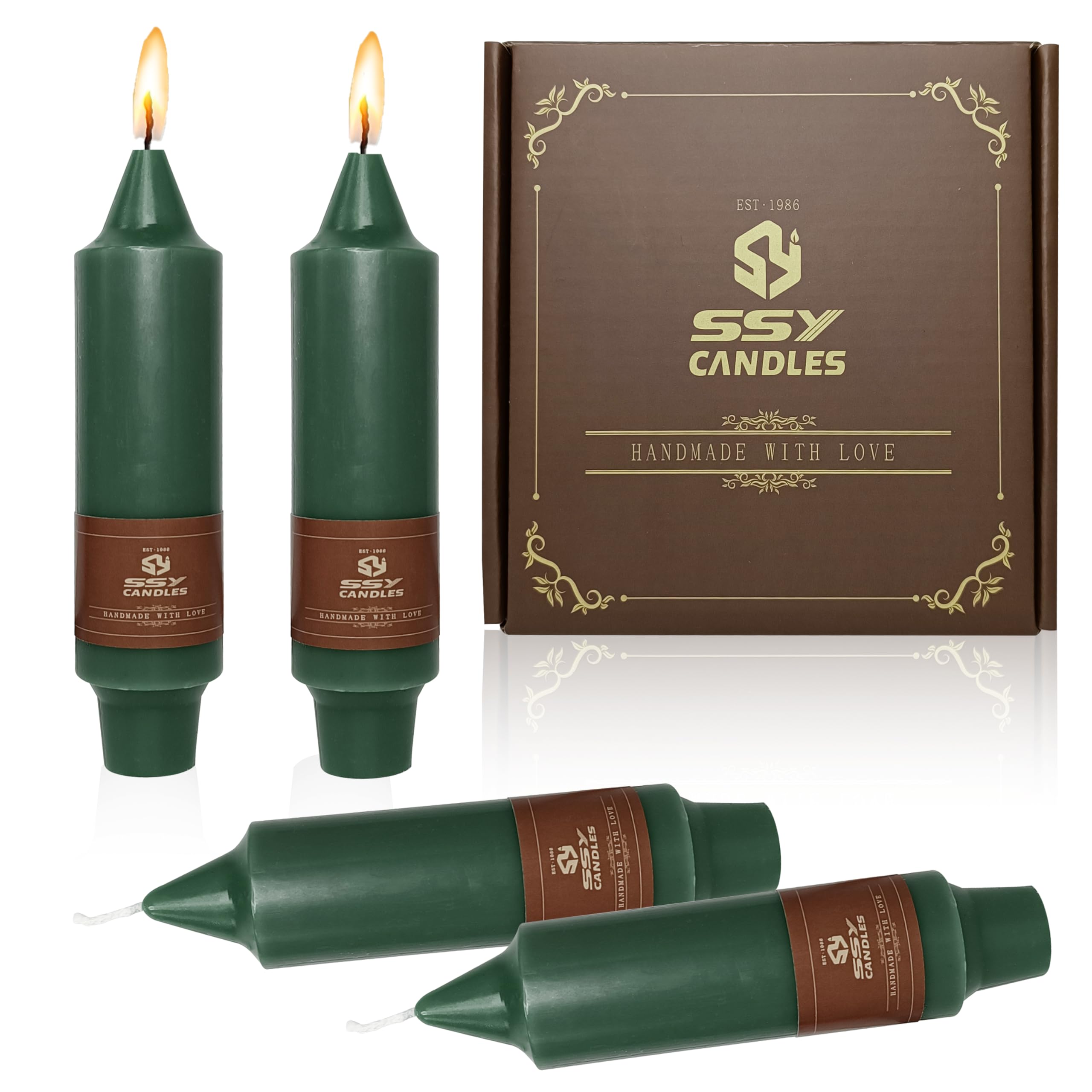 Short Taper Candles 5 Inch Twisted Candlesticks Unscented Handmade Set of 4 Smokeless Long Burning Candle Sticks for Wedding Home Meditation(Dark Green)