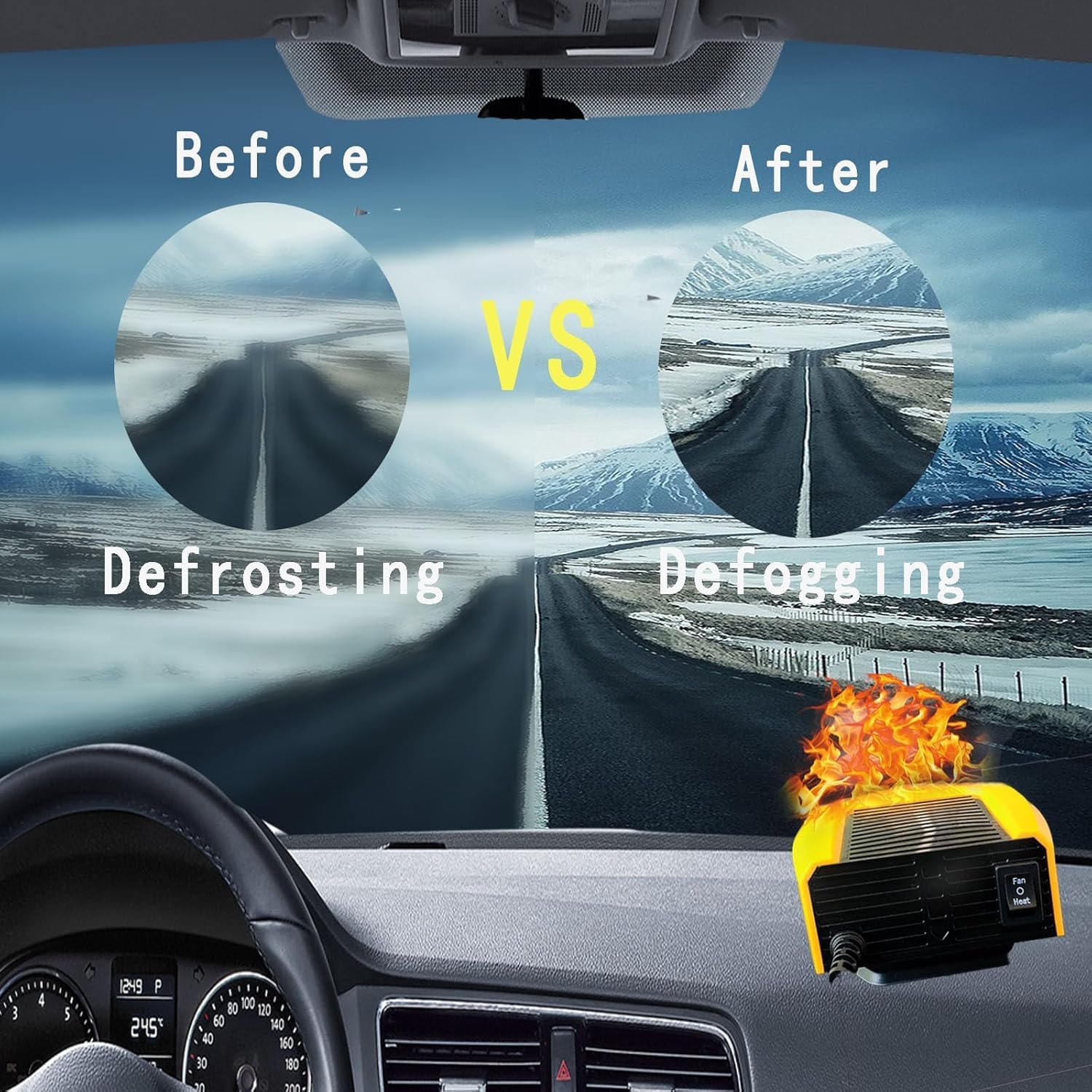 車用12ボルトヒーター 150W 高速加熱冷却ファン デフォッガー&amp;デフロスター 360&deg;回転 ポータブルカーヒーター シガ