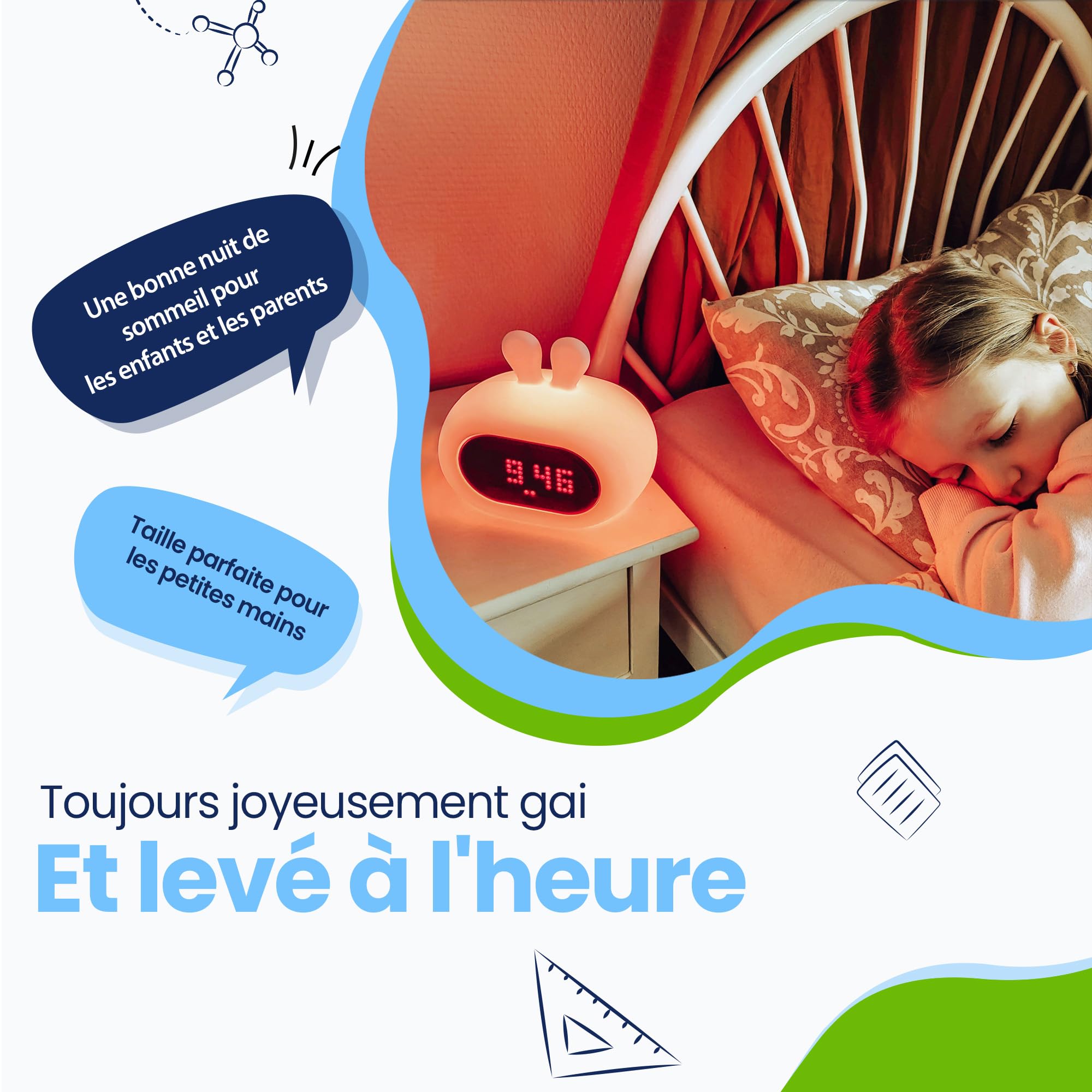 Réveil Enfant Lapin (Blanc) - avec Expressions Faciales et Fonction Tapotement - Lumière de Réveil - Entraîneur de Sommeil - Veilleuse - Jouet Numérique
