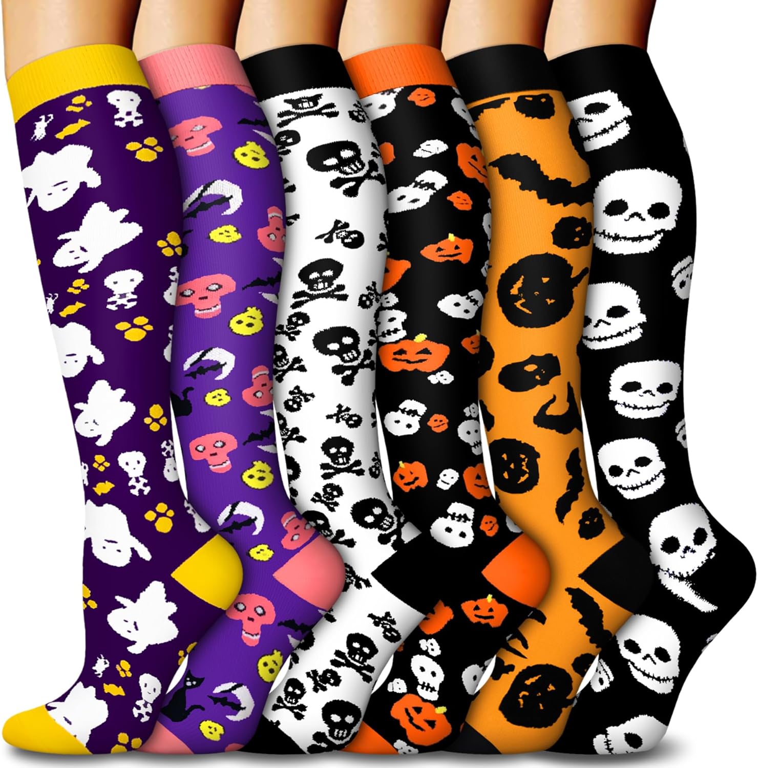 6 Pairs Compression Socks for Women & Men 15-20mmHg Graduated Support Knee High Socks for Nurses, Travel, Athletic