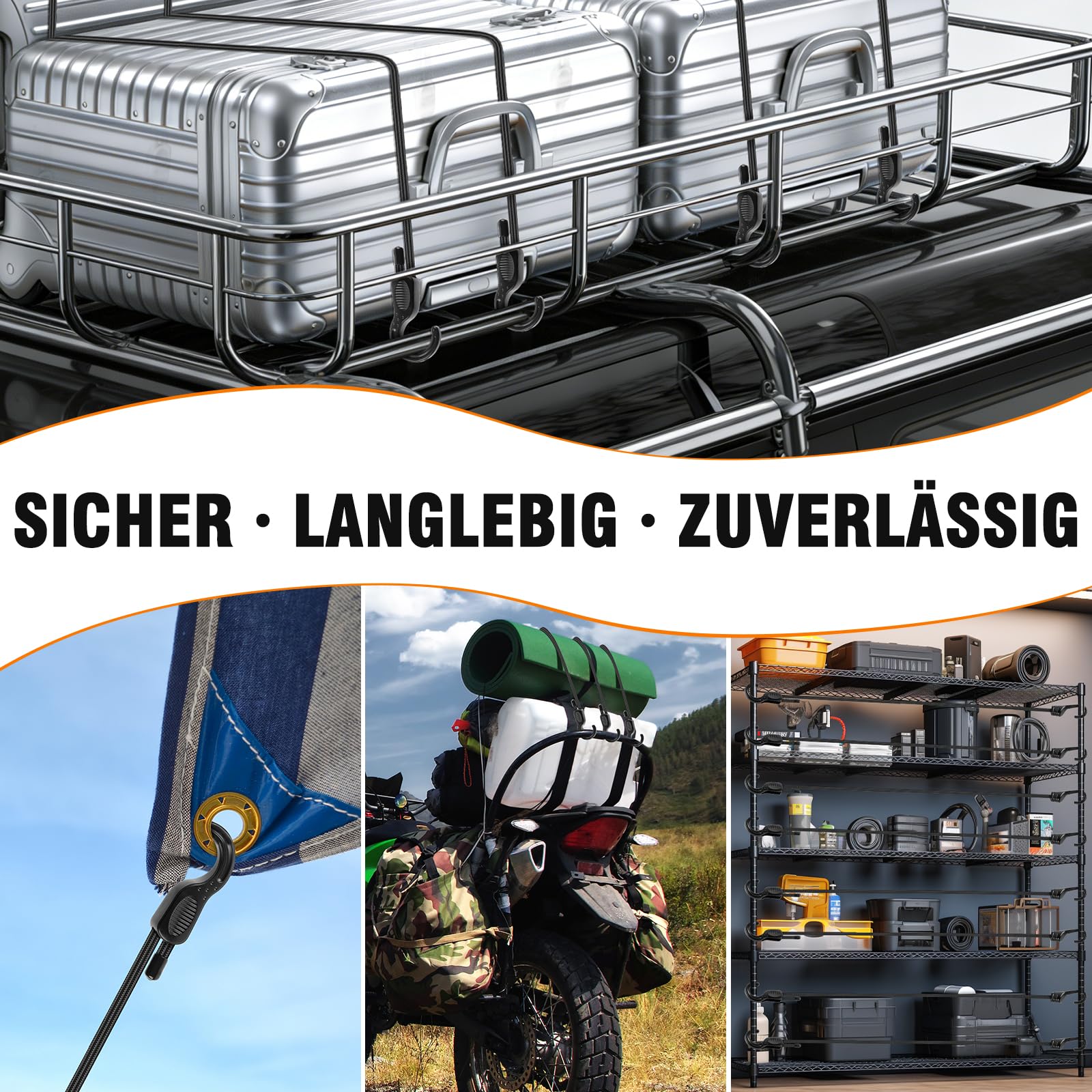 Verstellbar Spanngummi Mit Haken 45 cm, 6 Stück Robuste Expander Mit Haken Gepäckspanner Ladungssicherung für Camping, Sonnensegel, Tarpaulins, Abdeckplane Fahrrad, Auto, Dachträger