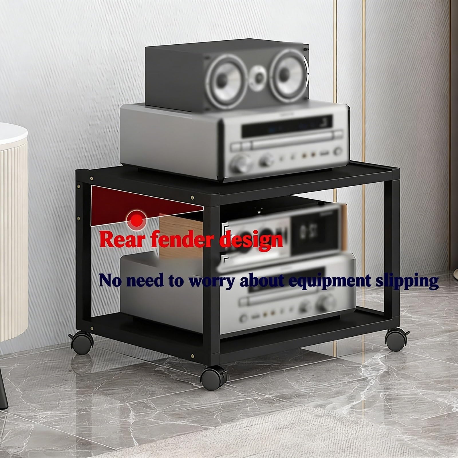 7 Ripiani Mobiletto Hi-Fi Multifunzione A, Av Tower Media Stand Supporto Con Ruote Universali Regolabile Mobiletto Portaoggetti for Casa/ufficio/teatro(Nero)