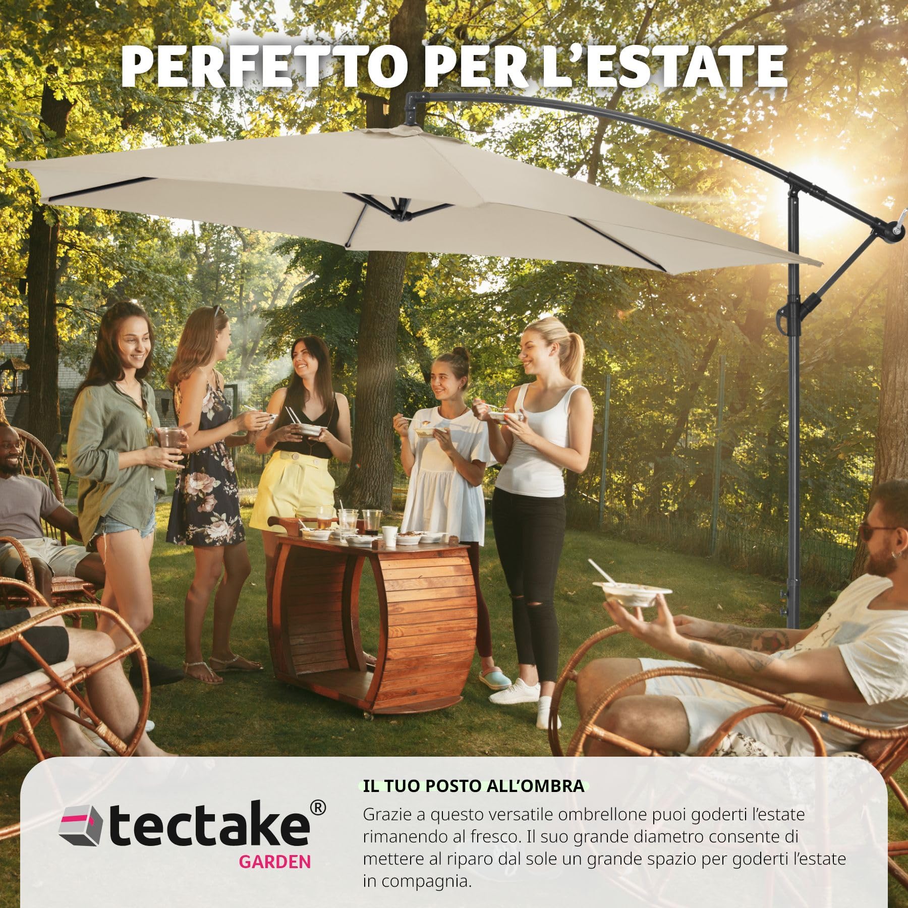 tectake® Ombrellone da Esterno con Robusta Struttura di Sostegno, Inclinabile, Idrorepellente, Resistente ai Raggi UV, Custodia Ombrellone da Giardino Inclusa
