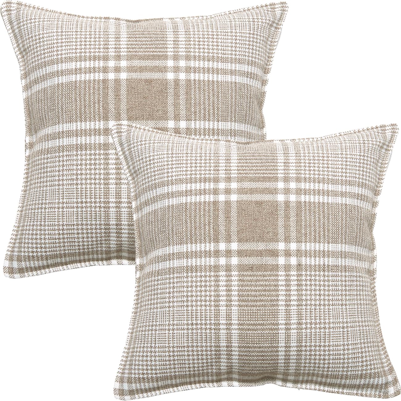 HOMTRYLIC Cushion Covers Set of 2 Decorative Gingham Plaid Throw Pillow Covers 40x40cm Linen Cushion Pillow Cases Vintage Boho Pillowcase for Sofa Bedroom Home Decor, Beige — image 1