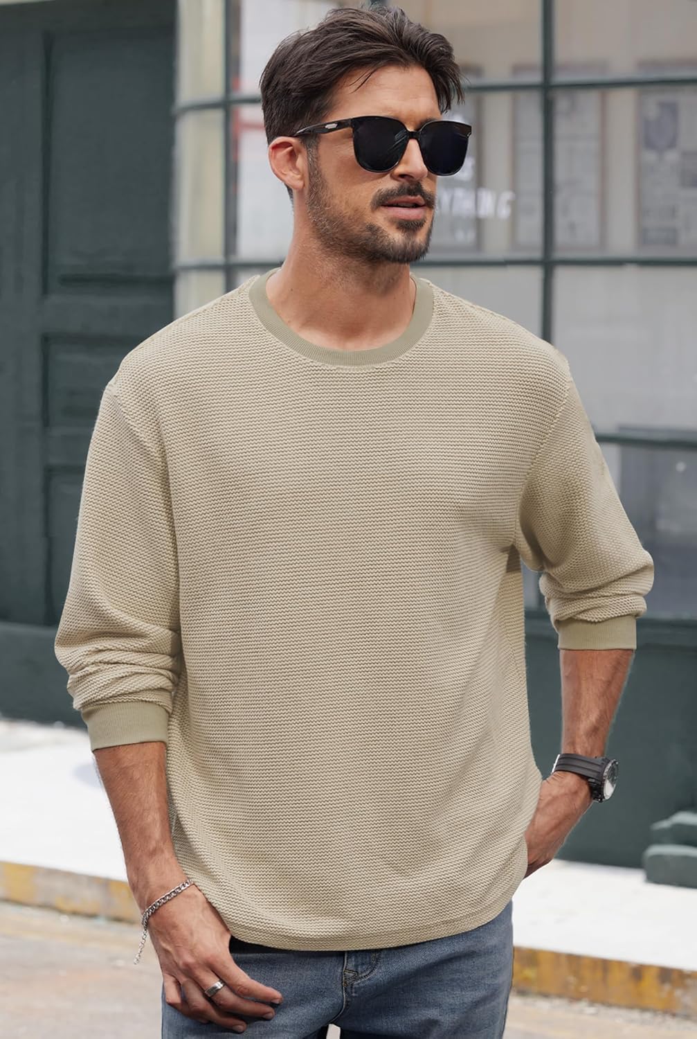 Men Knit Waffle Sweaters Casual Long Sleeve Textured Shirts(S-2XL) - Image 4