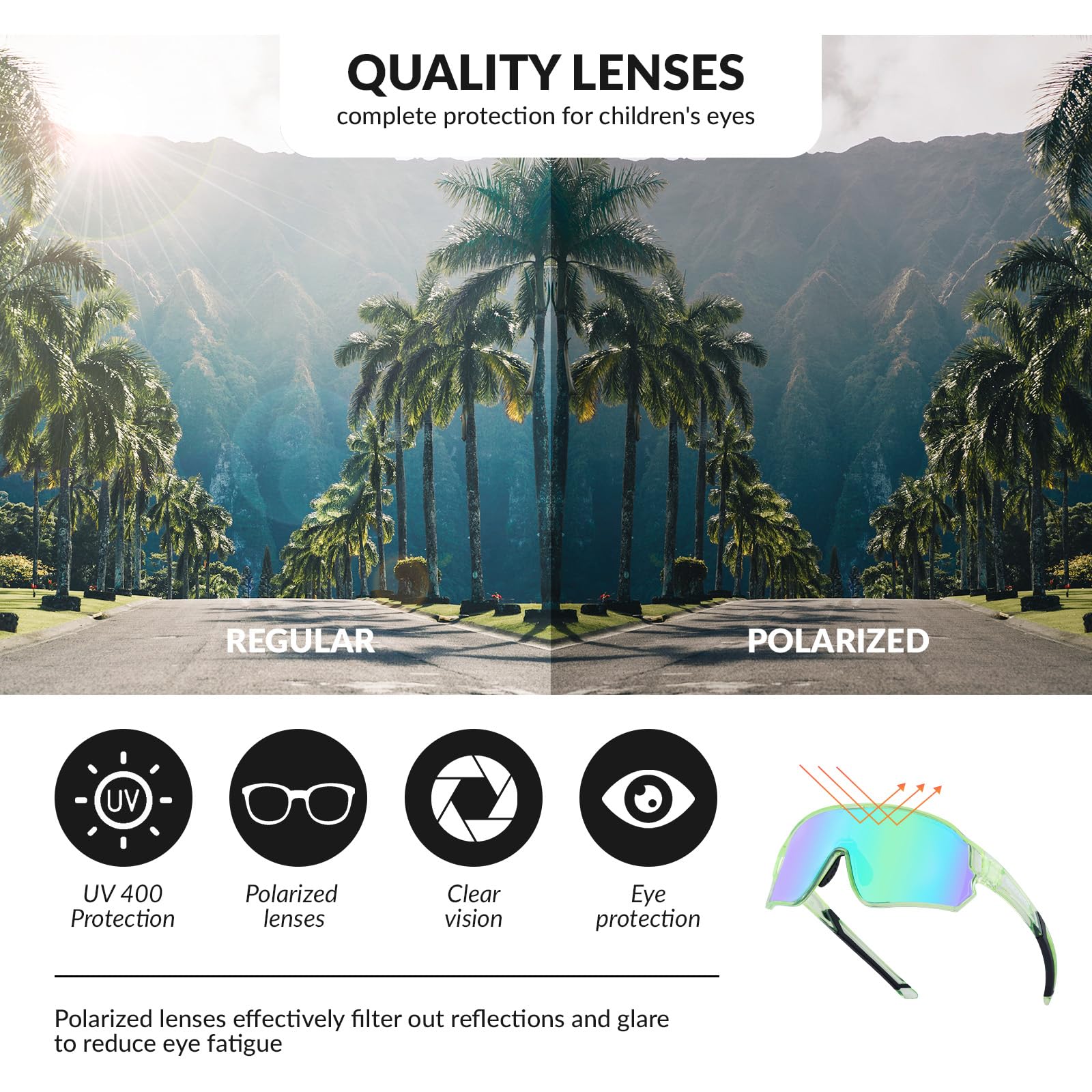 ROCKBROS Occhiali da Sole Ciclismo, Protezione UV400, Occhiali Polarizzati per Bici MTB Bambini Ragazzi, Occhiali Sportivi per Ciclismo Running, TR90+TAC