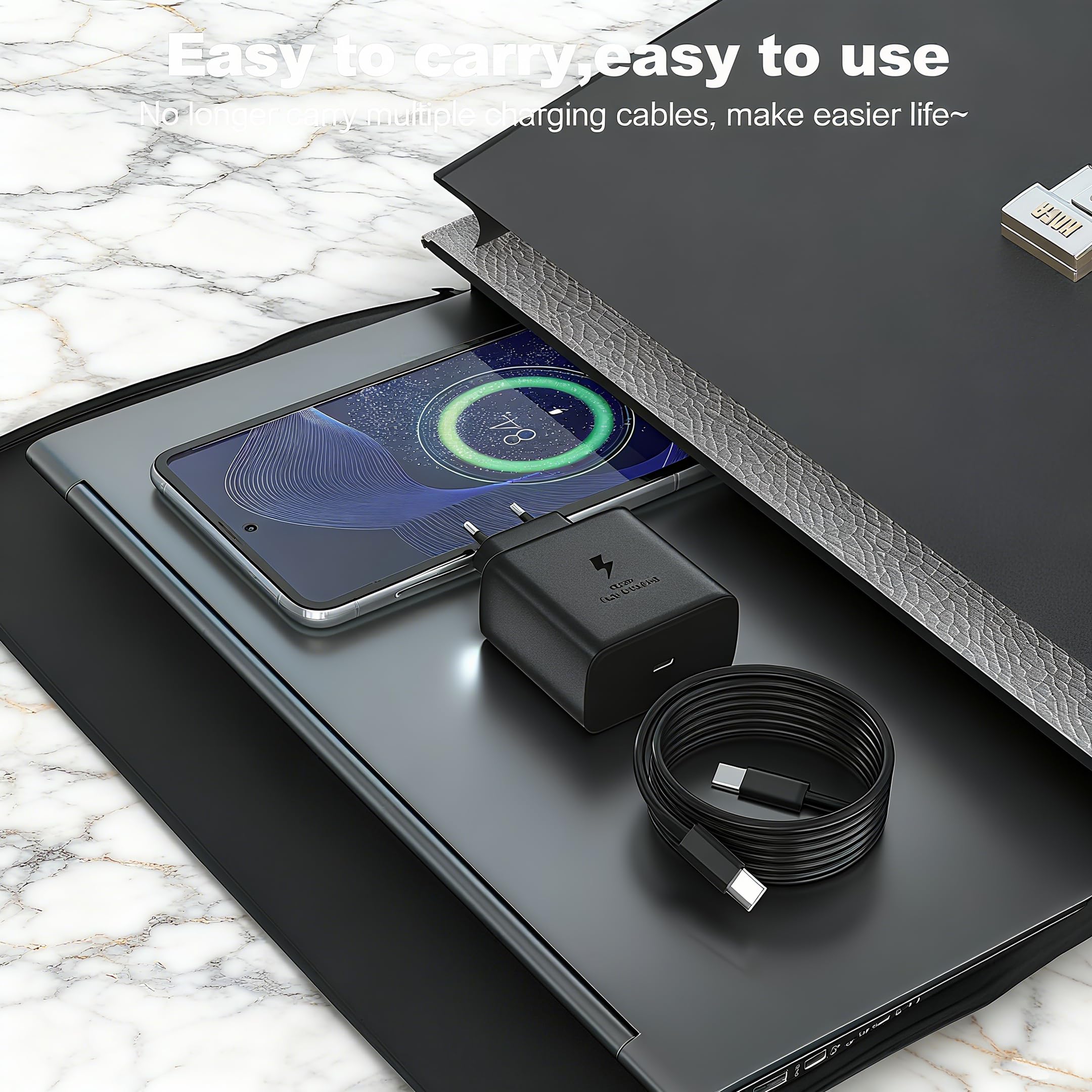 45W USB C Superszybka ładowarka kompatybilna z Samsung Galaxy S25 Ultra/S25+/S25/S24 Ultra/S24+/S24/S23 Ultra/S22/S21/A16/A15/A25/A06, Z Fold 6/Flip 6, wtyczka USB typu C z kablem C do C