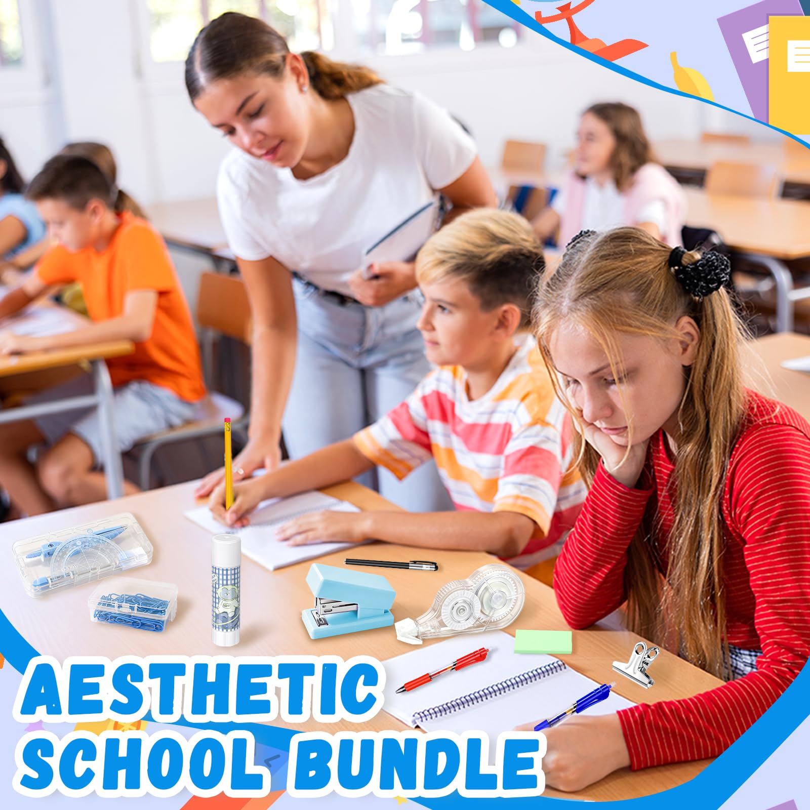 Kit de fournitures pour la rentrée scolaire pour la 7e à la 12e année avec cahiers, dossier, calculatrice, stylos, crayons, notes adhésives et fournitures d'organisation d'étude