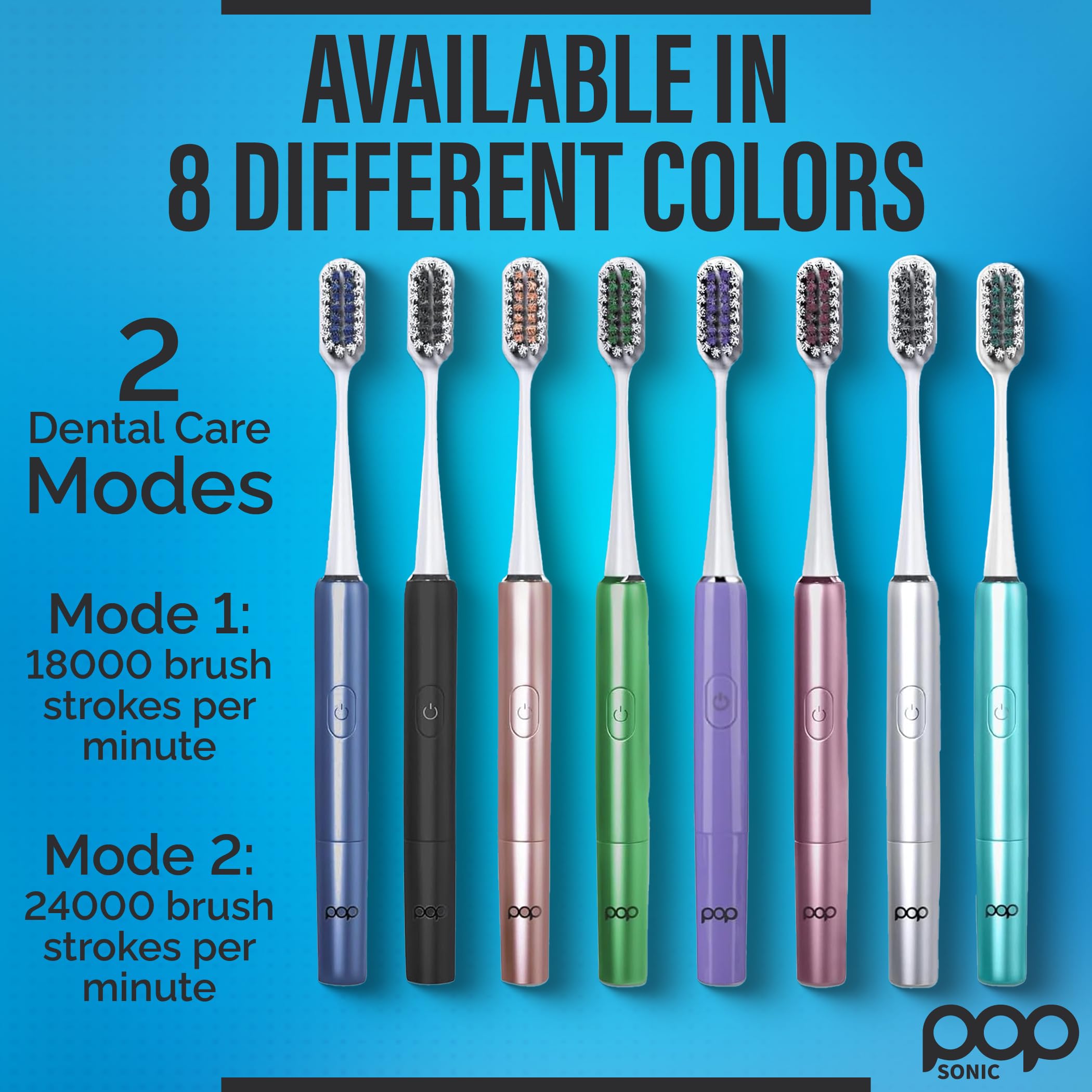Pop Sonic Go Plus - Spazzolino da denti elettrico da viaggio (oro rosa) con 2 velocità, 18000-24000 vibrazioni al minuto, set Traveltoobrush definitivo, 8+ colori tra cui scegliere