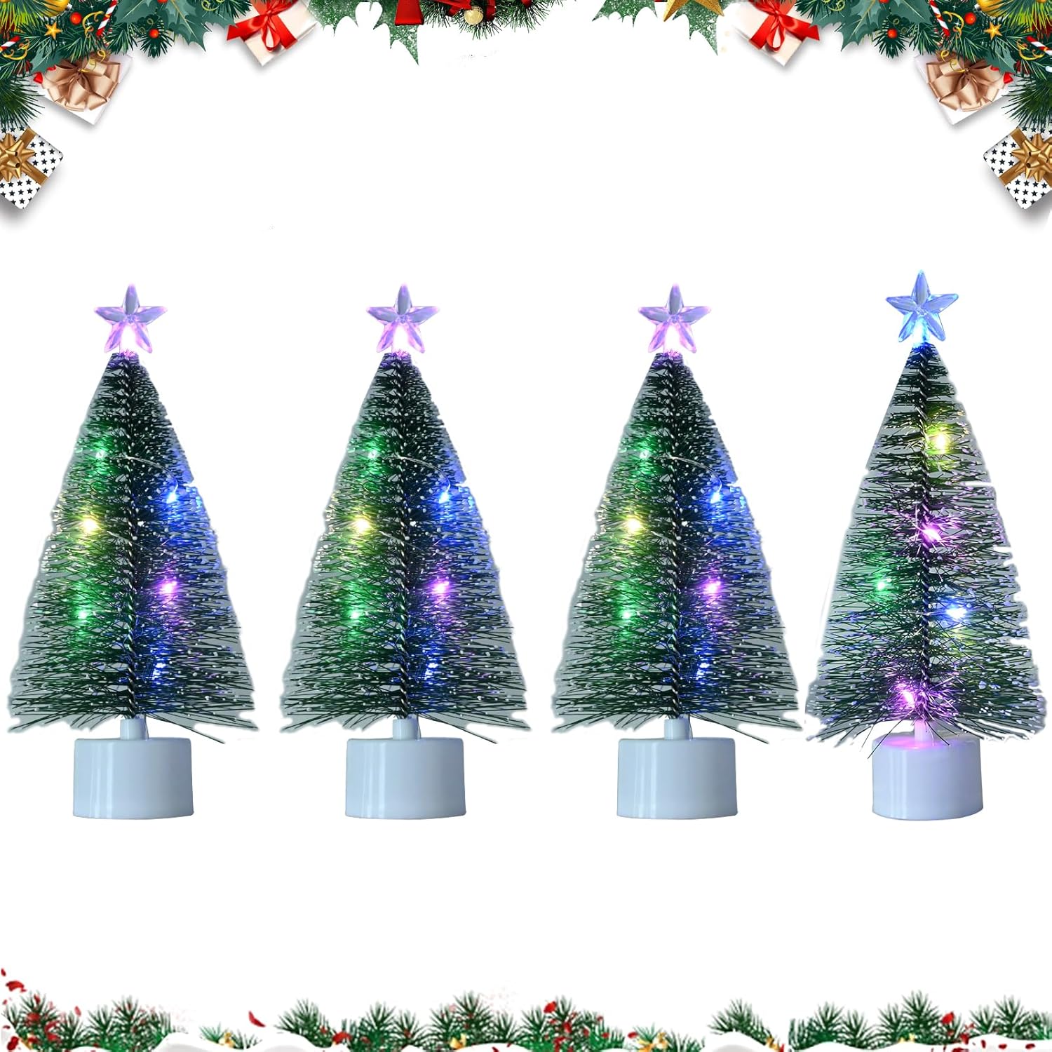 4 Pcs Mini Christmas Tree with Light 17cm Tabletop Christmas Tree with