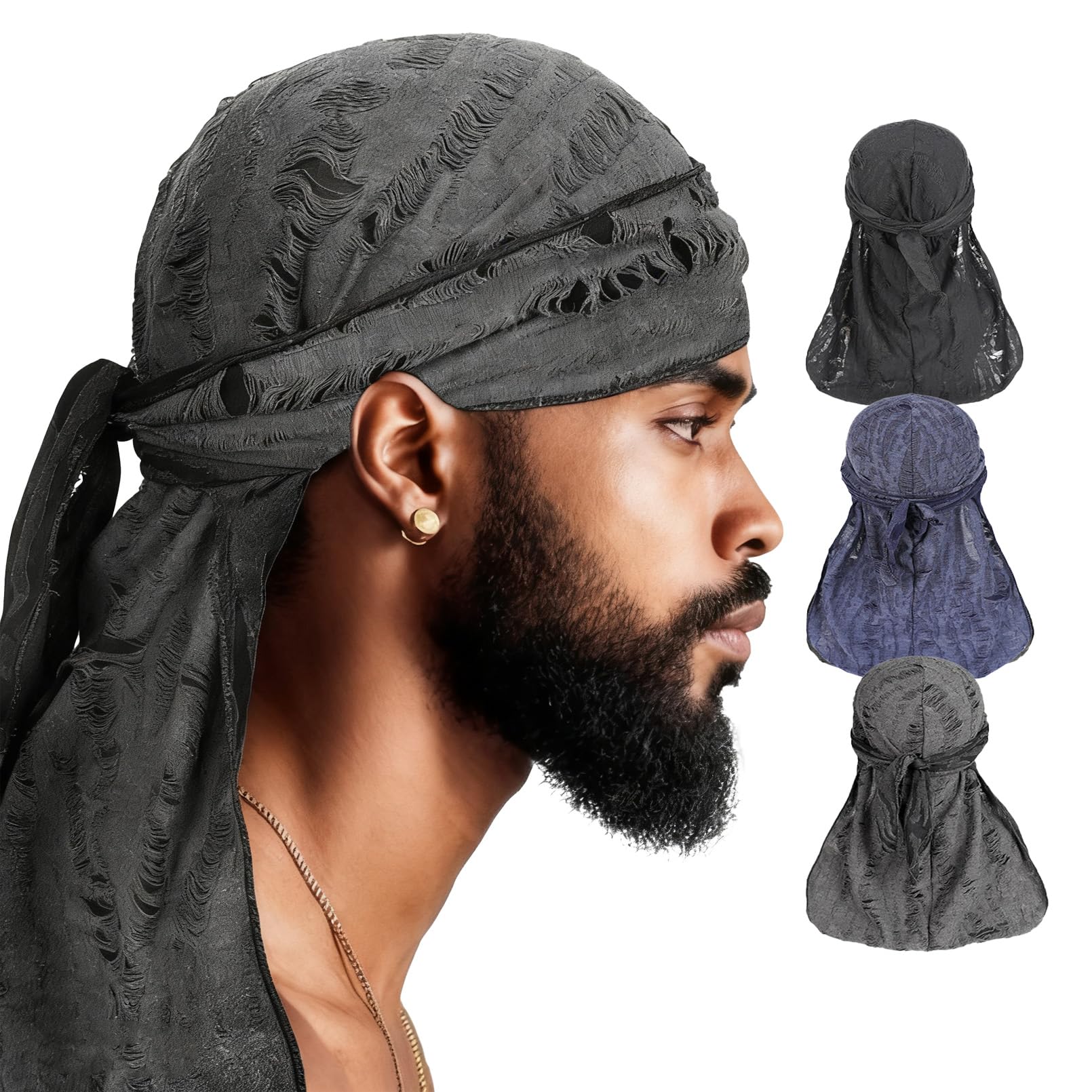 Durag for Men Silky Neck Drape Do rags Skull Wave Cap Breathable Headwraps Sun Protection Hat Biker Hip