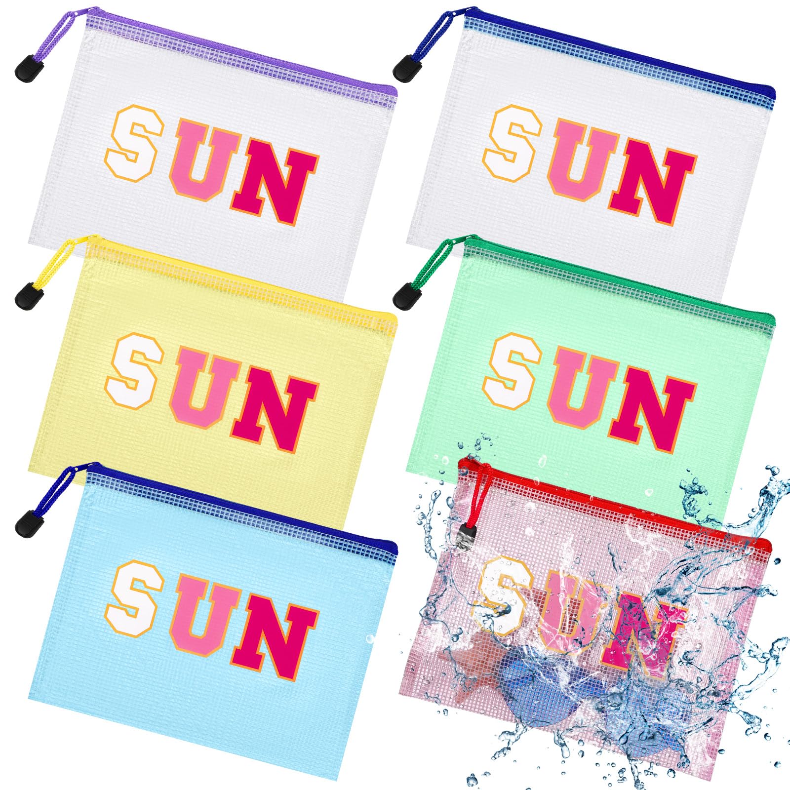 Kacctyen 12 Pcs Sunscreen Bag Clear Makeup Bag Beach Vacation Essentials Summer Pool Waterproof Toiletry Pouch Portable Preppy Letter Mesh Zipper