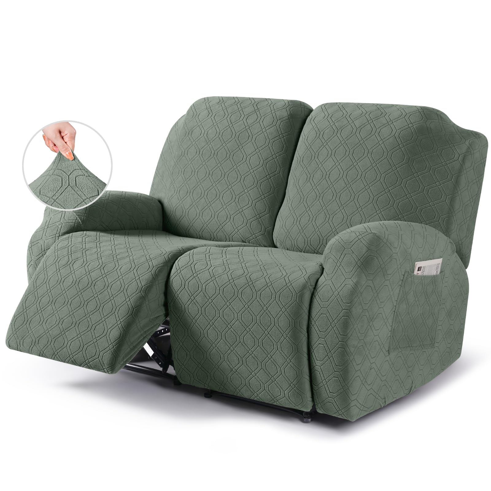 Photo 1 of VANSOFY Recliner Cover, 2-Pieces Stretch Reclining Couch Cover with Pockets Loveseat Sofa Slipcovers Soft Washable Furniture Protector for Dogs Cats(Bean Green)