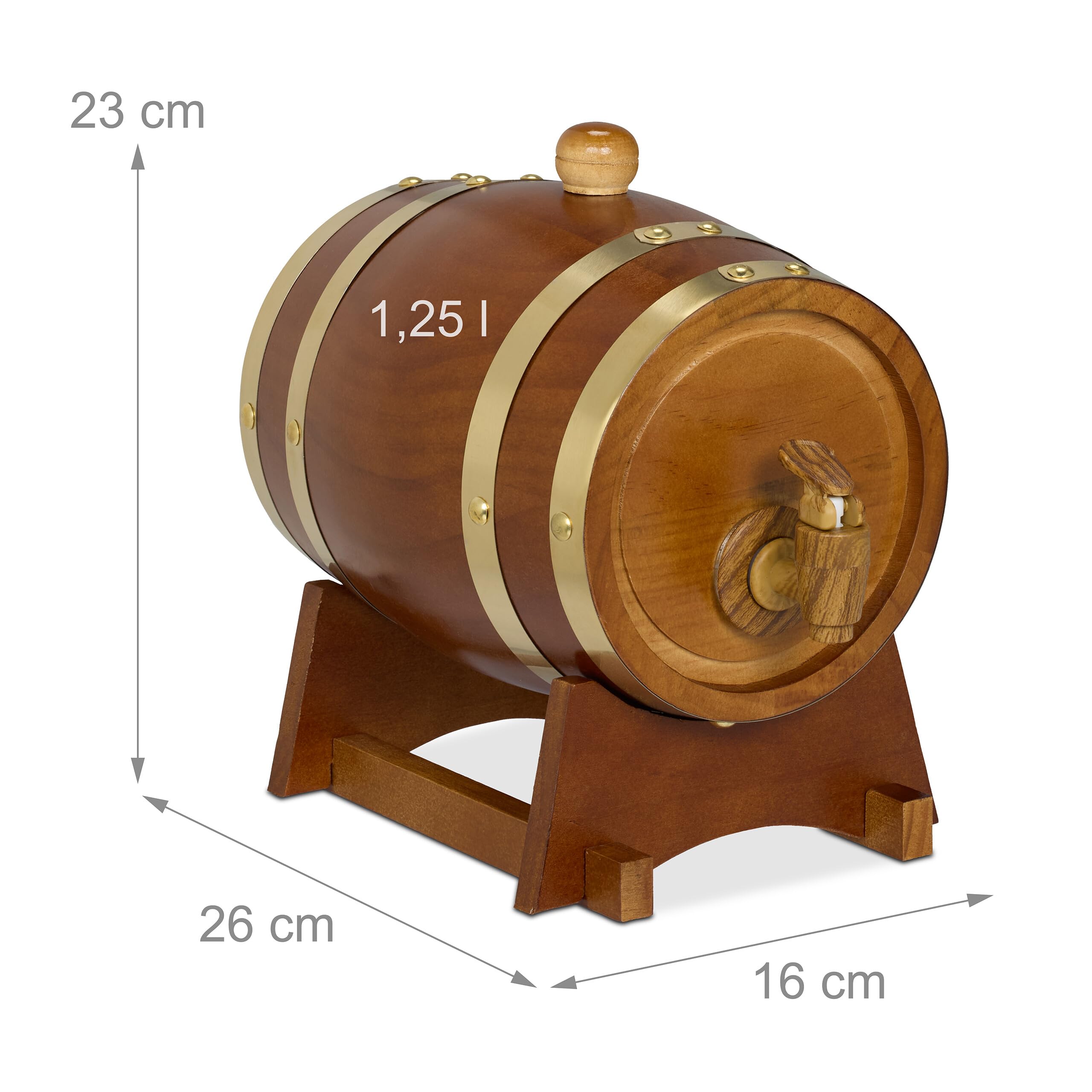 Relaxdays Fût 1,25 l, en Bois, Robinet, Support, pour Stocker Votre vin ou spiritueux préféré, Marron foncé