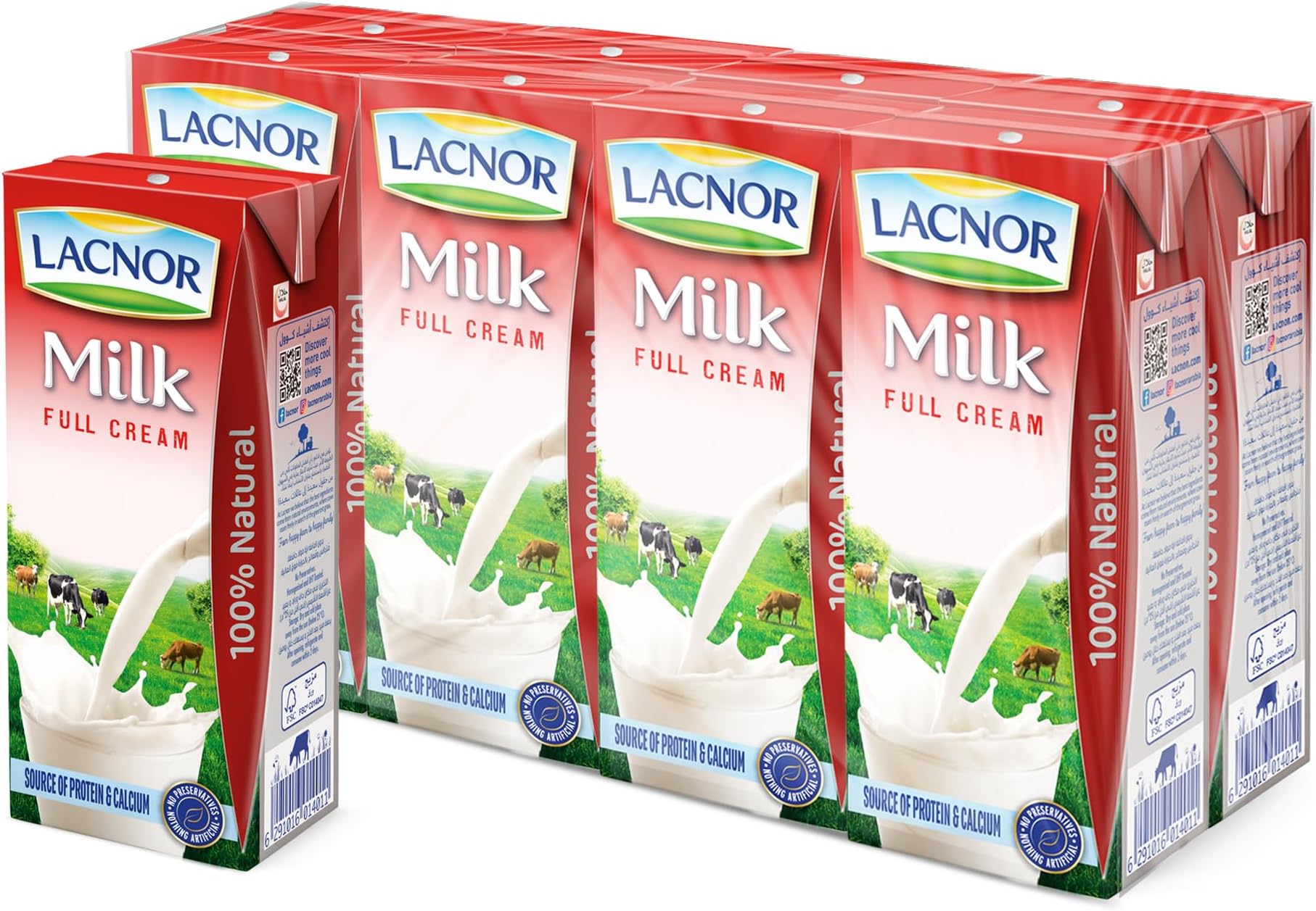 Lacnor Essentials Full Cream Milk, 180ml x 8 Count