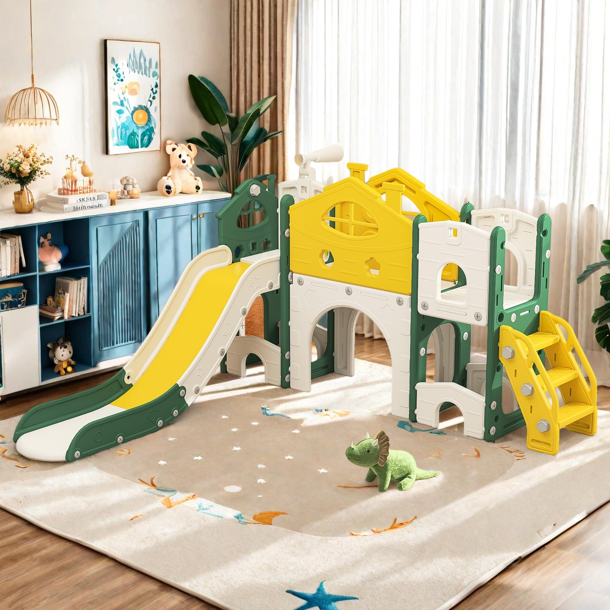 Garvee – Toboggan 8 En 1 – Avec Tunnel, Cache-cache, échelle, Panier De Basket, Télescope – Gris Et Blanc – Dès 12 Mois