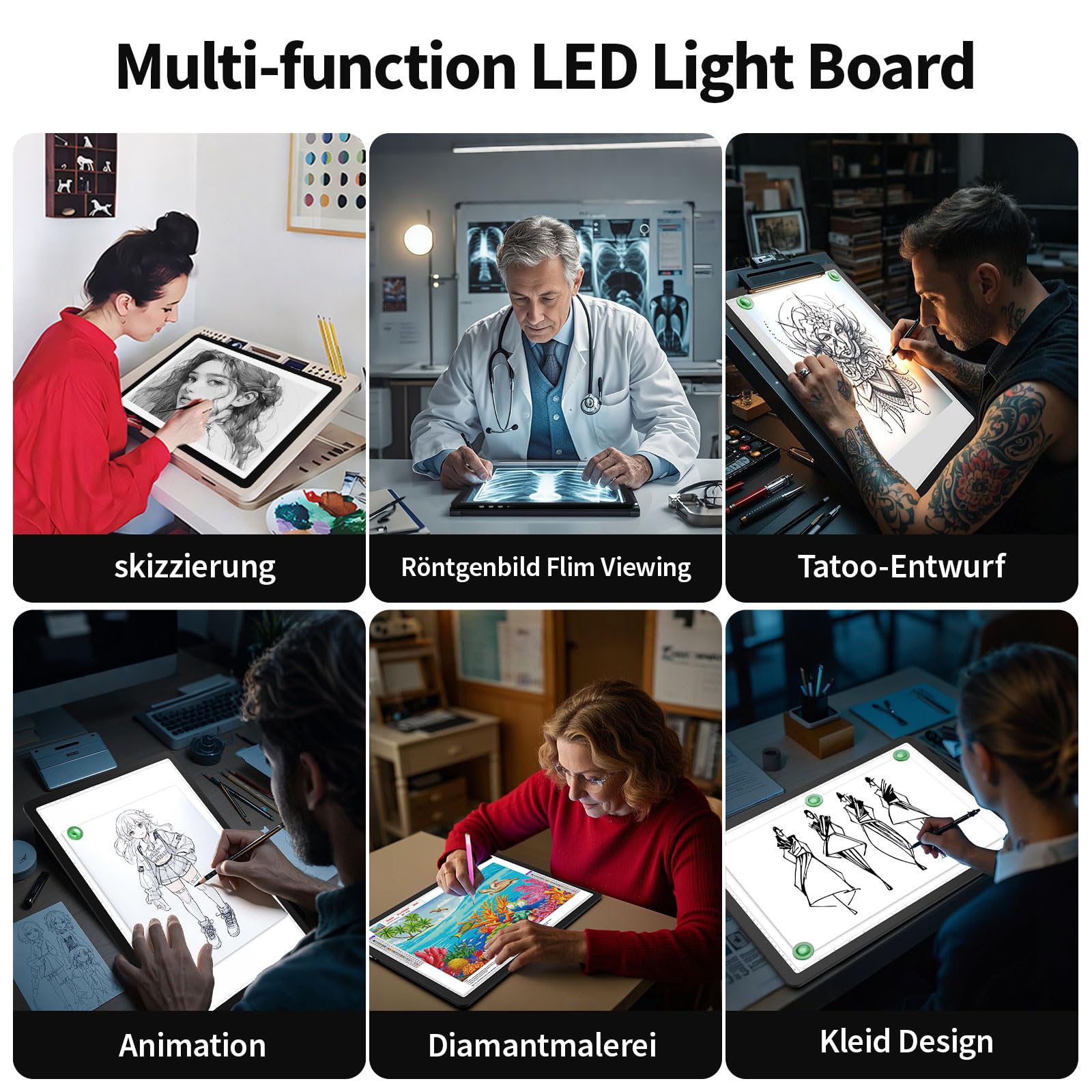 HIUKCOLED Leuchttisch A4 Wiederaufladbar LED-Leuchtplatte 3 Farbtemperaturen dimmbar und 6 Helligkeitsstufen Leuchttafel zum Nachzeichnen,wiederaufladbare LED-Kopiertafel für Diamantmalerei