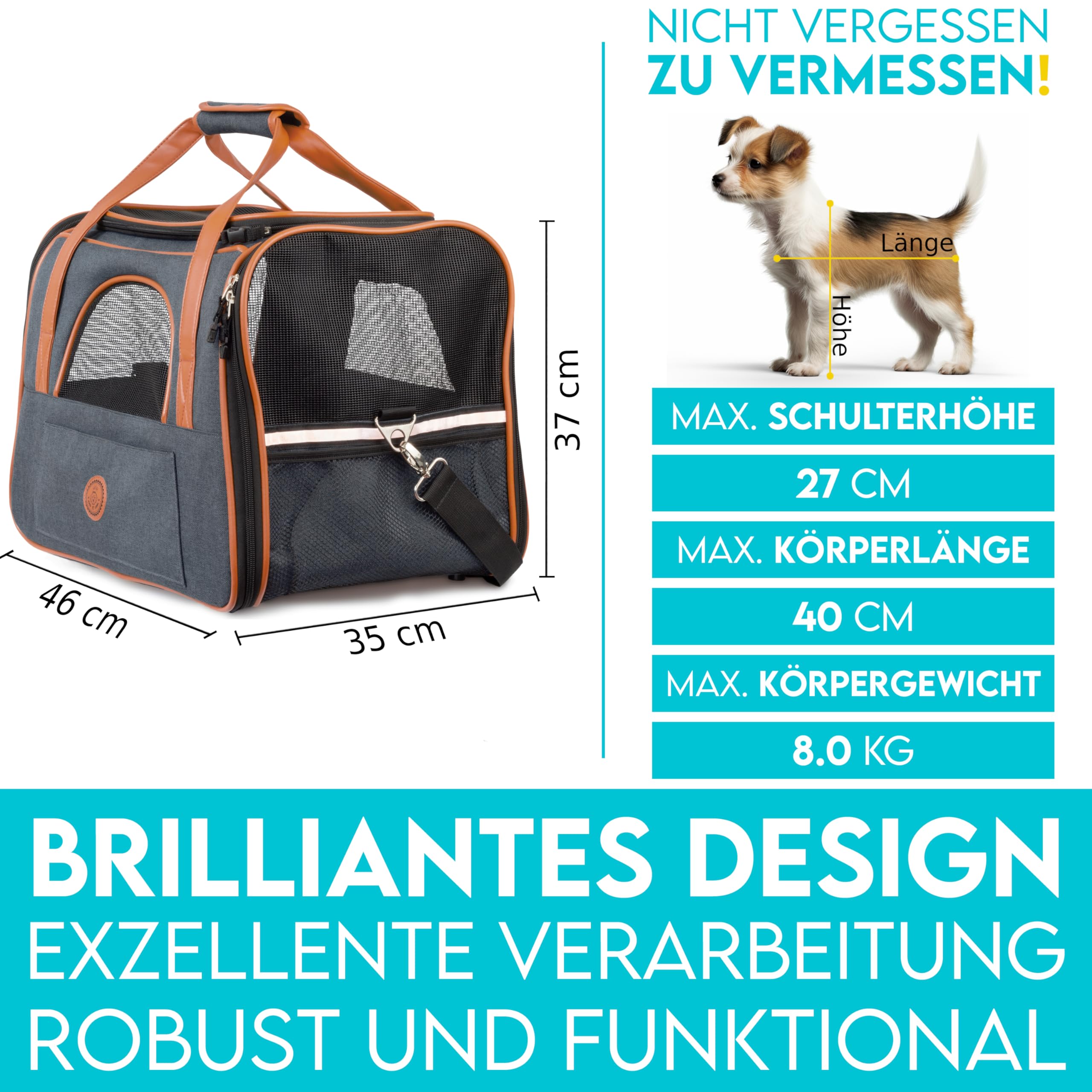 HUND IST KÖNIG Borsa per cani e gatti fino a 8 kg – Borsa per il trasporto di cani di alta qualità – Borsa per il trasporto per gatti – Pieghevole portatile per cani e gatti