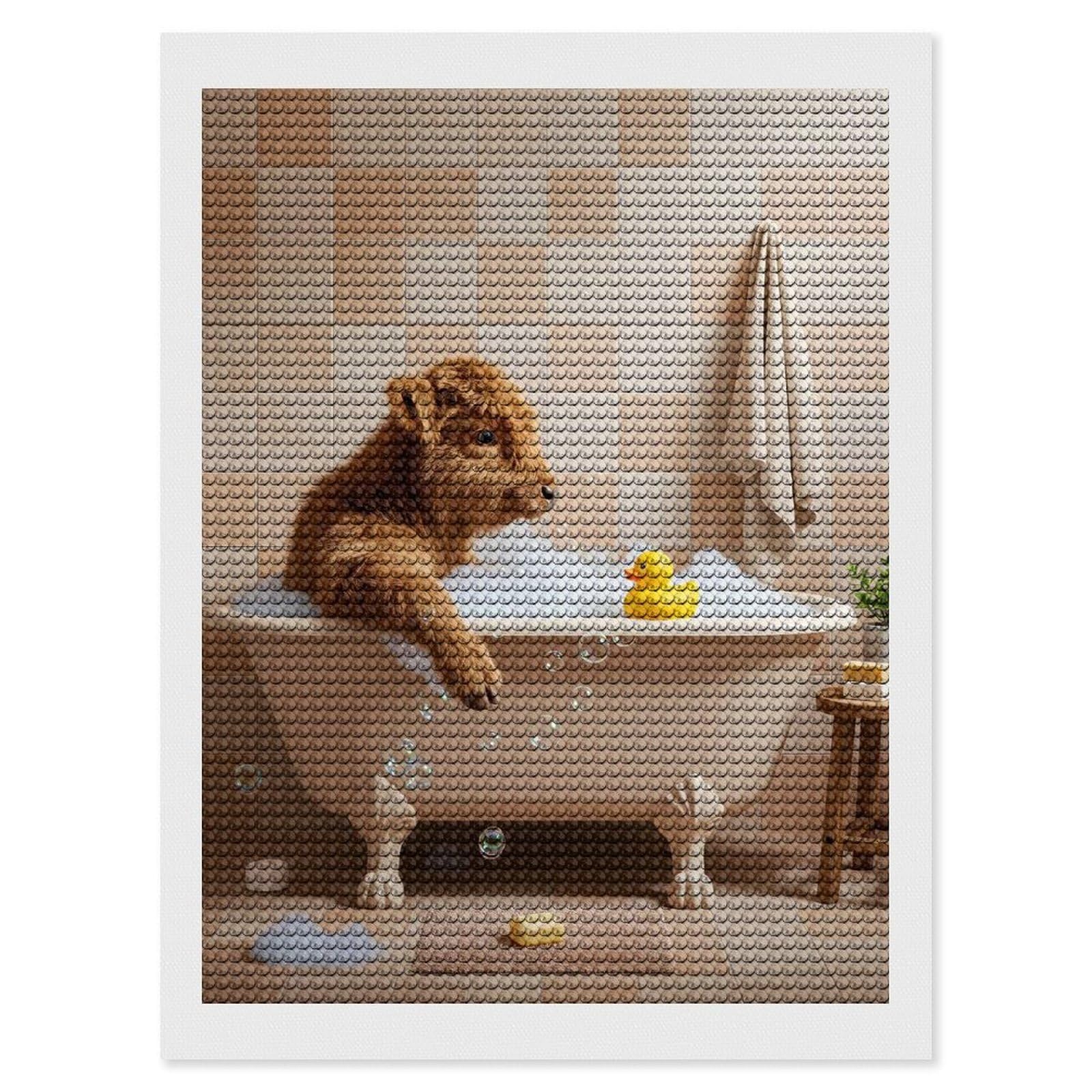 Junmoney Cow in Bathtub DIY Diamond Art Canvas Kit 12"x16", Winter Craft, Mindful Craft Project, Aesthetic Room Decor, Decor Project