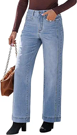 luvamia Wide Leg Jeans for Women Trendy High Waisted Double Side Seams Stretchy Denim Pants Trouser Jeans with Pockets