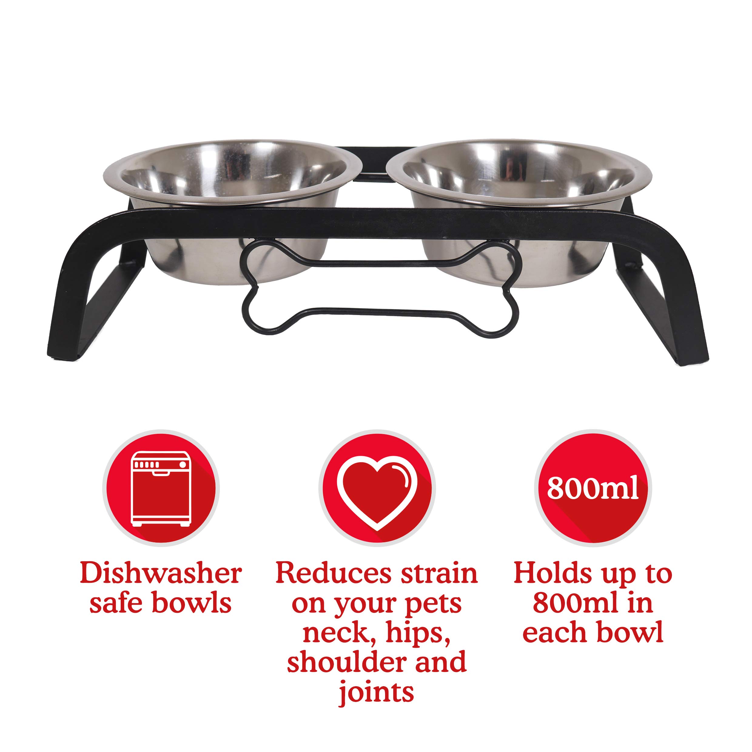 Rosewood Cuenco elevado de metal para perros medianos con un soporte elevado y dos cuencos de acero inoxidable para agua y comida, grande